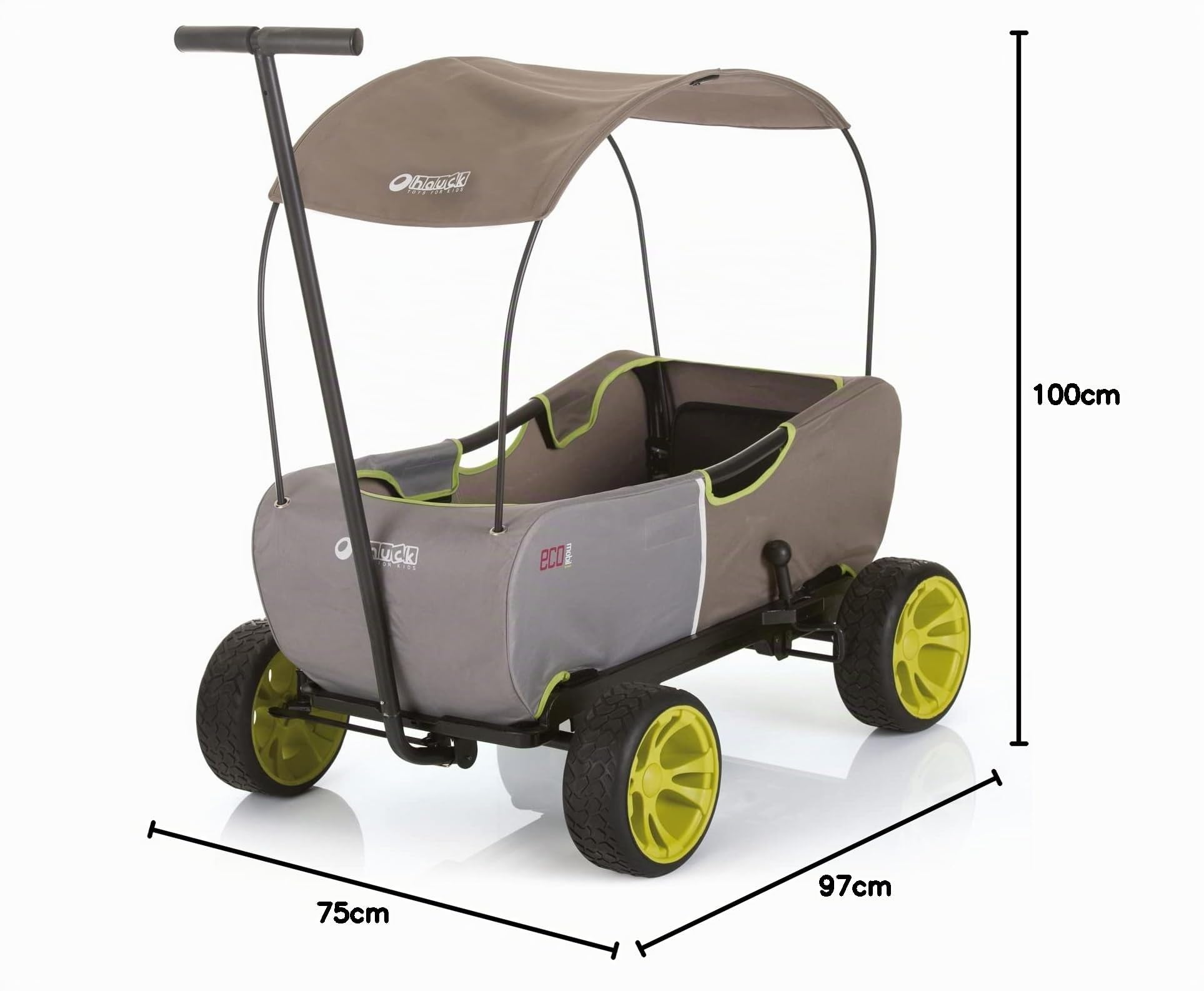Hauck Chariot de Transport Eco Mobil avec Toit Pare-Soleil, pour Deux Enfants à Partir de 2 Ans, Charge Admissible 50 kg, Stable, Pliable, Frein d'Arrêt, Timon Suspendu et Amovible, Forest