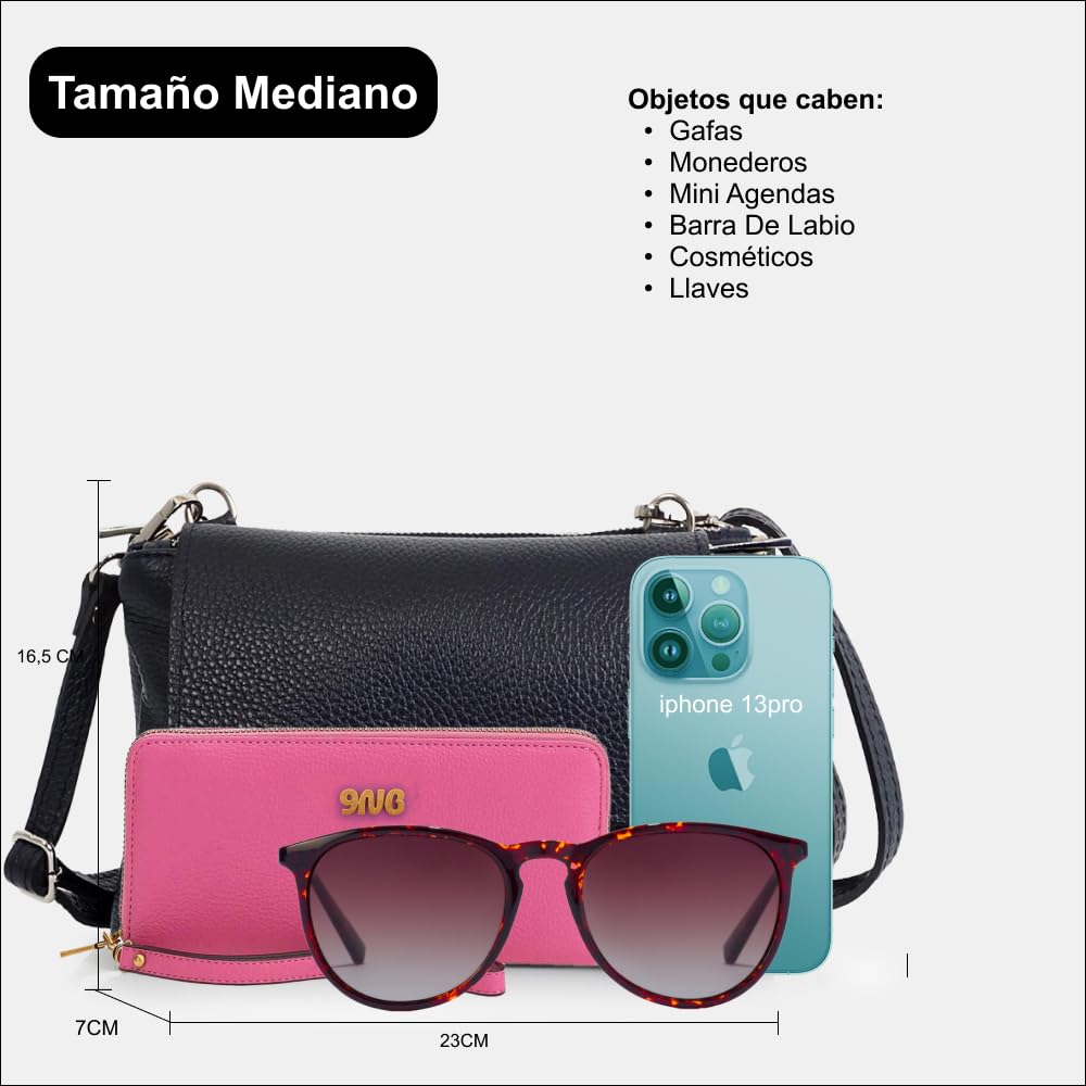 1990s Bolso bandolera mujer de piel pequeño bolso mensajero de cuero auténtico dos compartimentos con solapa, para trabajar o uso diario