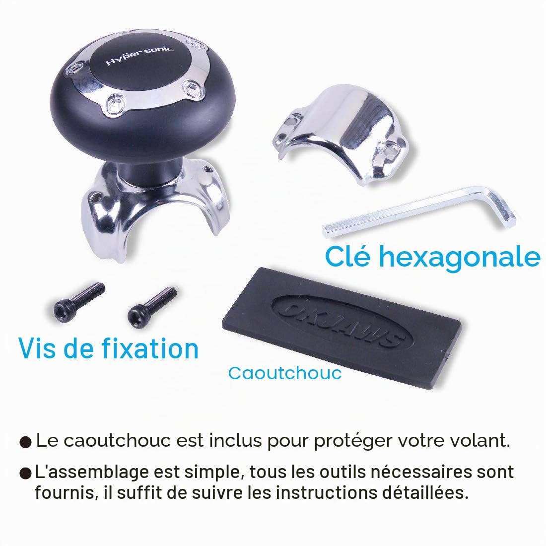 Hypersonic - Pommeau de véhicule noir à placer sur le volant pour le faire tourner
