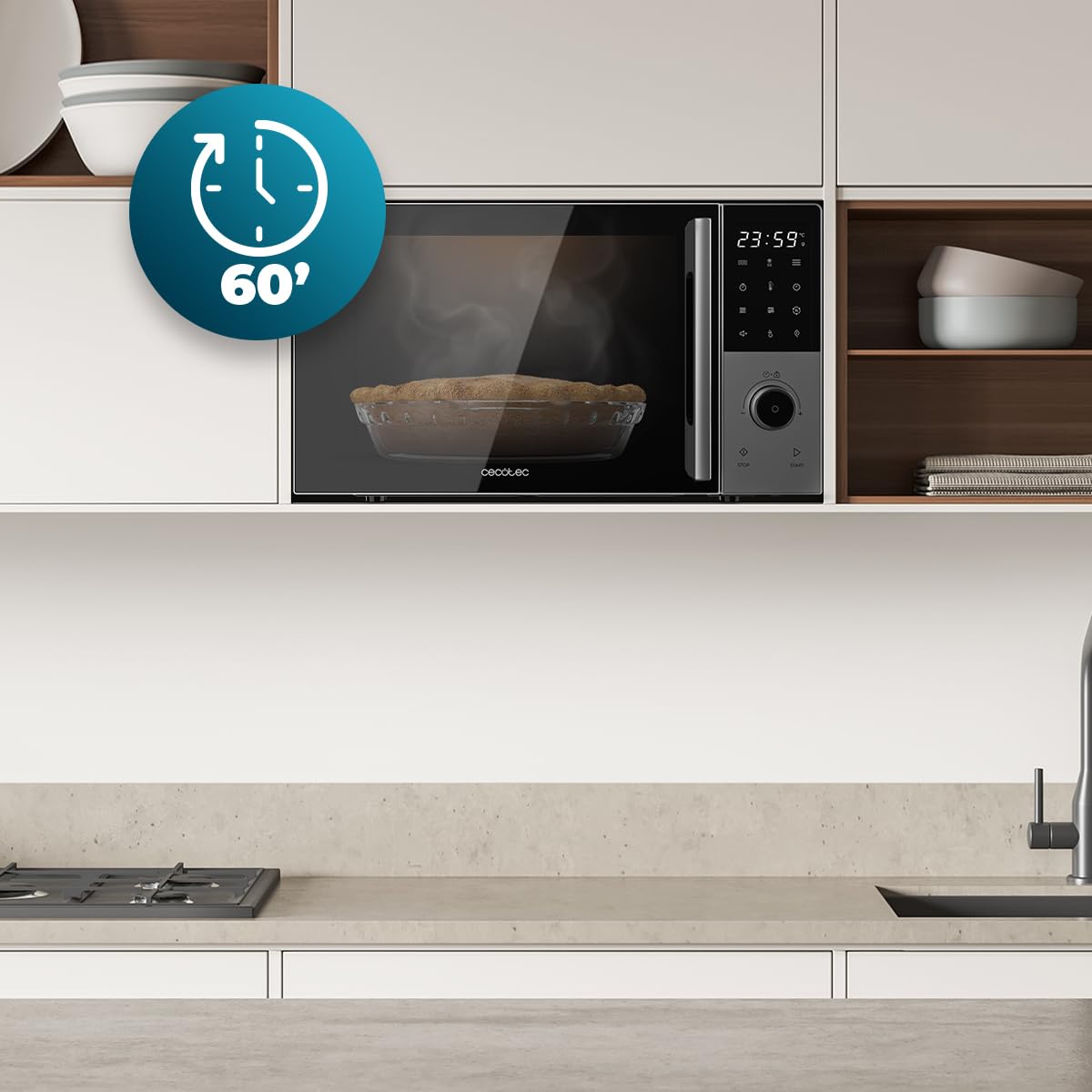 Cecotec Microonde Digitale con Grill 28L Proclean 2800. 900W, Grill 1200W, Convezione 2200W, 8 Programmi, 5 Livelli di Potenza, Piatto 315mm, Timer 60m, Sicurezza Bambini, Tattile