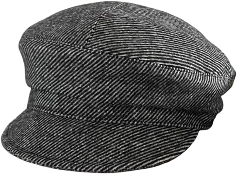 Women's Herringbone Wool Blend Newsboy Cap, 8-Panel Baker Boy Hat with Short Brim, Vintage British Style Peaked Cap
