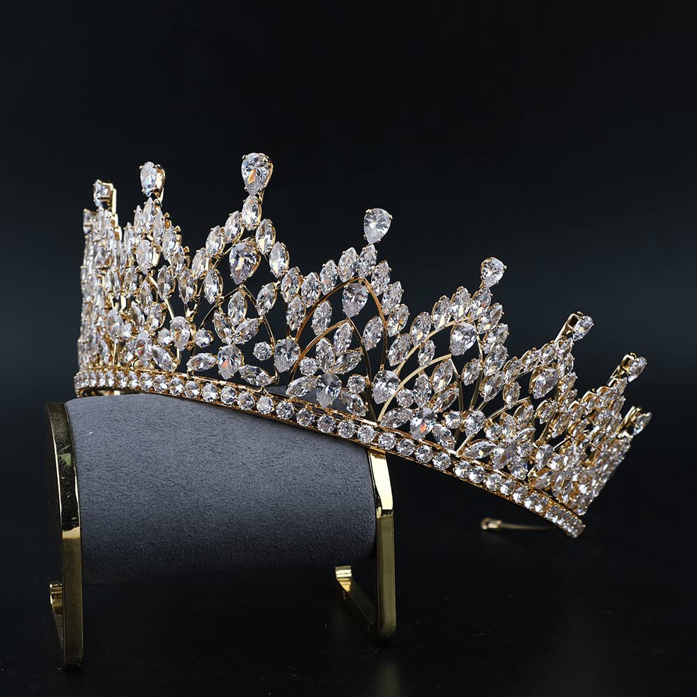 QXMYOO Tiaras de novia grandes de lujo para boda, nivel 5A, circonita cúbica, dulce 16, quinceañera, concurso, princesa, reina, coronas, novia, accesorios para el cabello, HB076