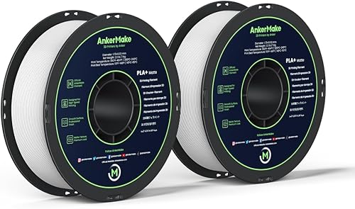 AnkerMake Filamento de impresión 3D PLA+, filamento oficial de AnkerMake (2 unidades), 4.4 libras (blanco, mate)