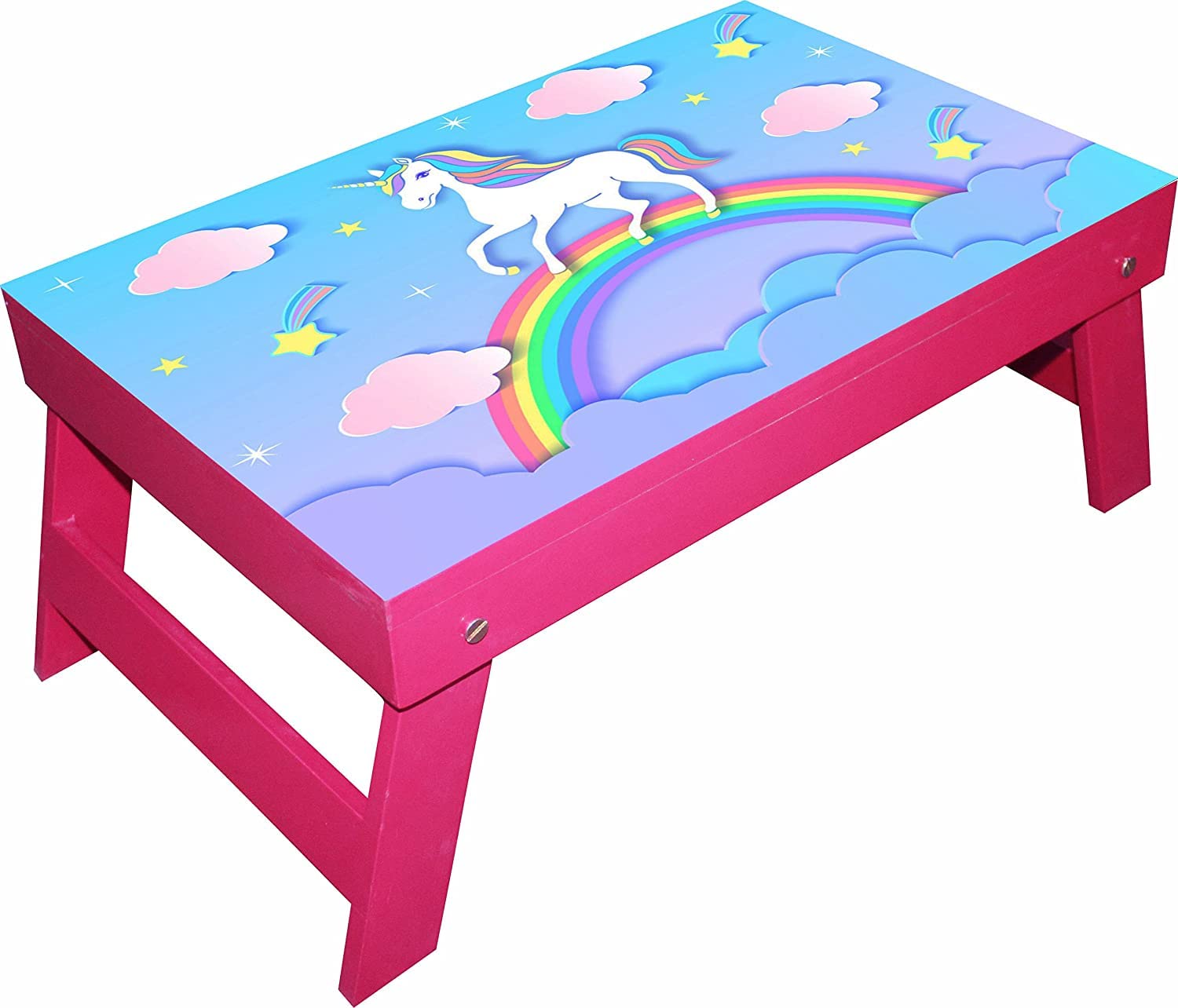 Embell Products Multi-Purpose Laptop Table/Study Table/Bed Table/Foldable and Portable Wooden/Writing Desk (Wooden) (Pink Rainbow Unicorn)