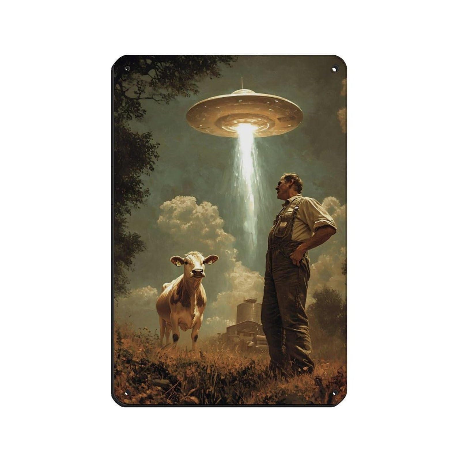 Surreal Cow Pasture Scene Poster Retro Poster Metal Tin Sign Chic Art Retro Iron Painting Bar People Cave Cafe Family Garage Poster Wall Decoration 8x12inch(20x30cm)
