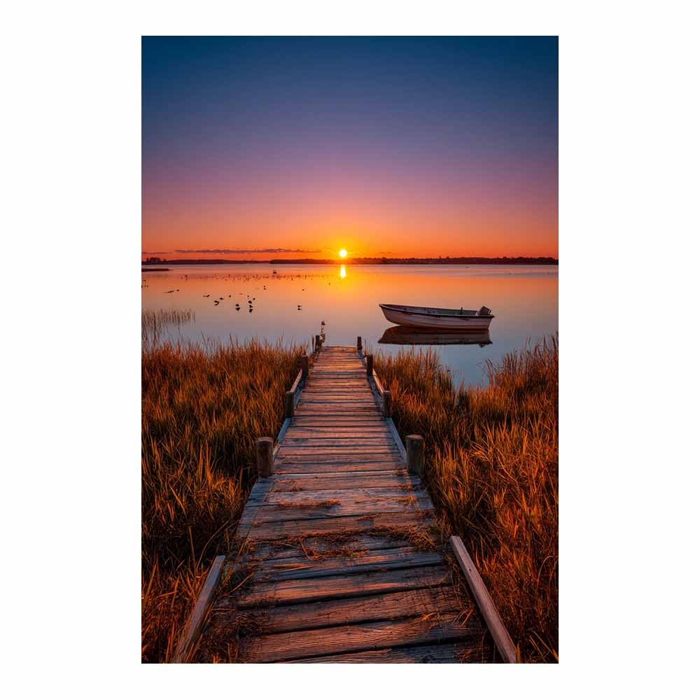 HOQIU Canvas Wall Art Sunset Lake Docks canvas art, art print, house decor, bedroom wall decor above bed, prints for living room.(Multicolor)-40x60cm Unframed