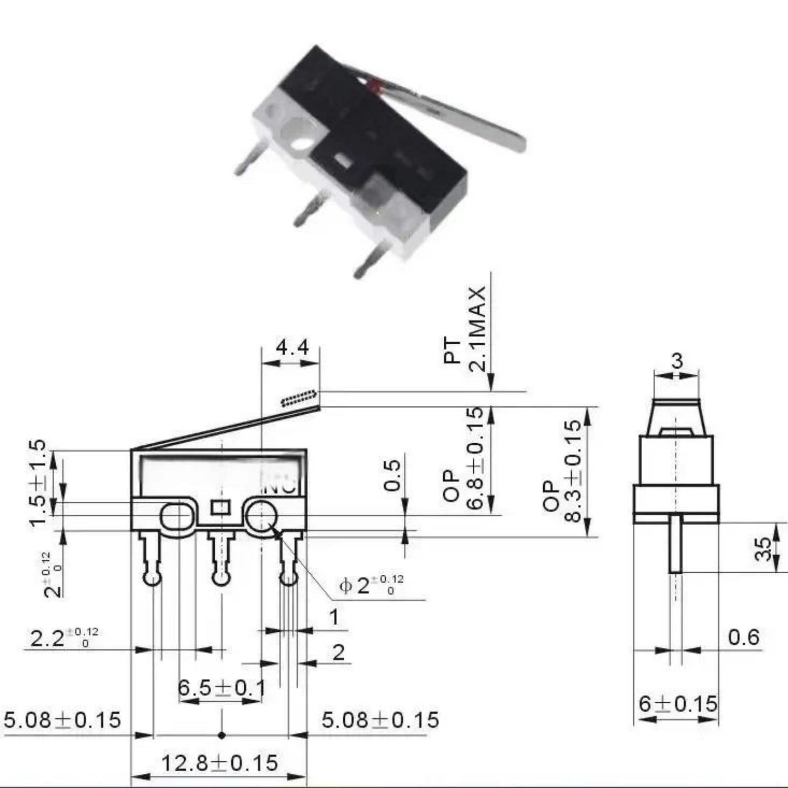 100 pezzi Mini Micro Finecorsa 3 Pin Terminali PCB Leva Rullo Azione Rapida Microinterruttori a Pressione Parte di riparazione(B)