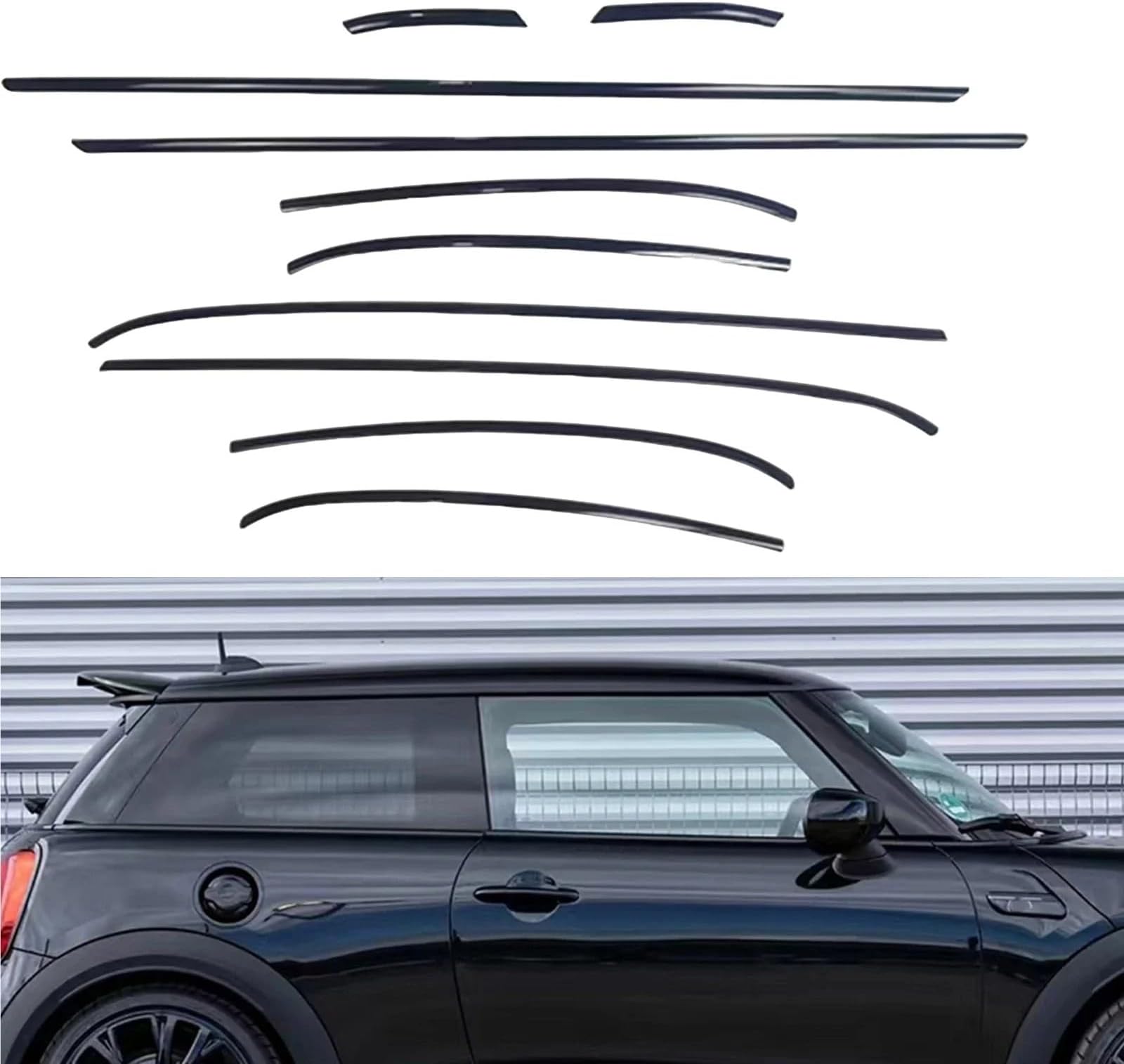 Compatible with Mini Cooper R56 2 Door 2007-2013 Chrome Black Window Exterior Decorative Moulding Trim Weatherstrip Seal Decoration Strip