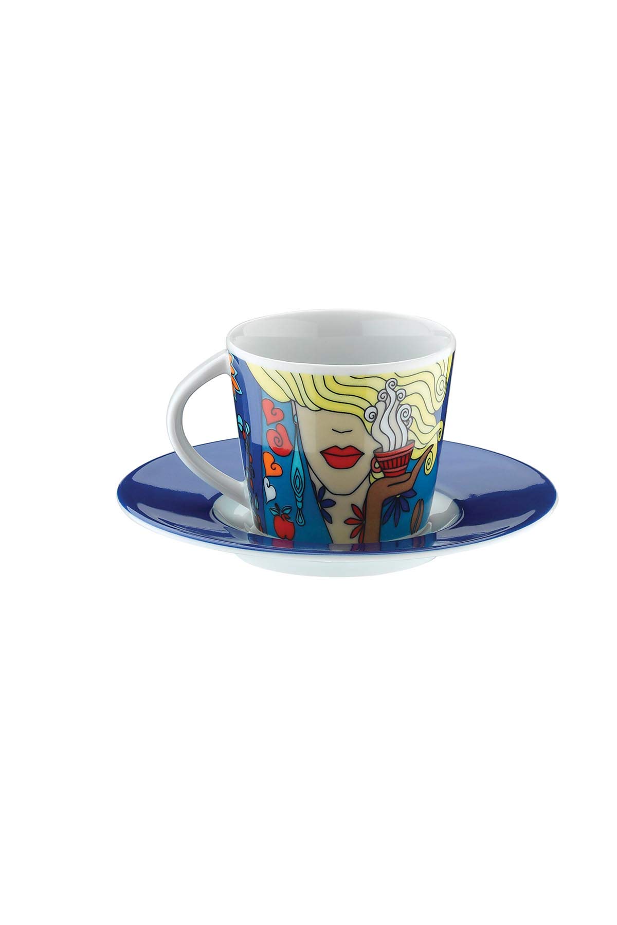 LETAOTAO Cappuccino kopjes met schotels, 198 ml porseleinen dubbele espressokopjes set, keramische Turkse koffiekopjes met gouden rand, theekopjes set van 6, cafékopjes voor latte, mokka, au lait, wit