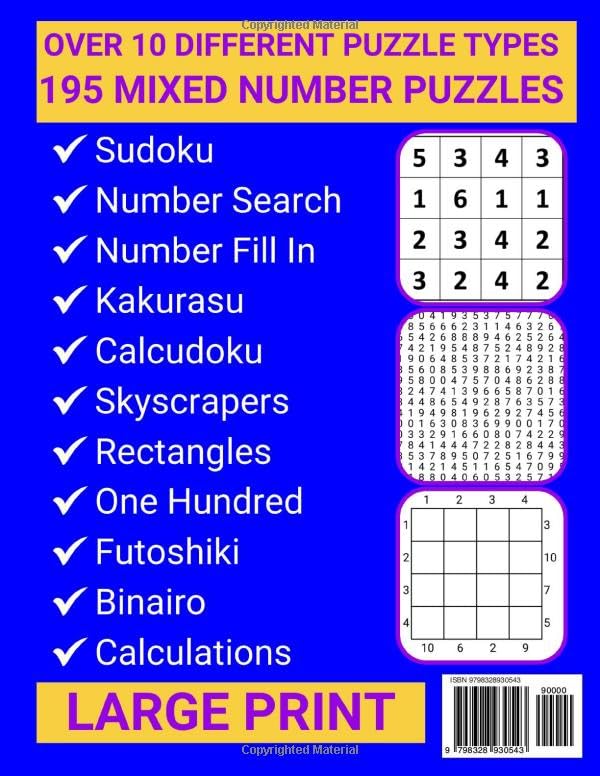 Large Print Number Puzzles For Adults: Variety of Easy to Hard Math Puzzles Including Sudoku and Number Fill In (Variety Puzzle Books for Adults) image 3