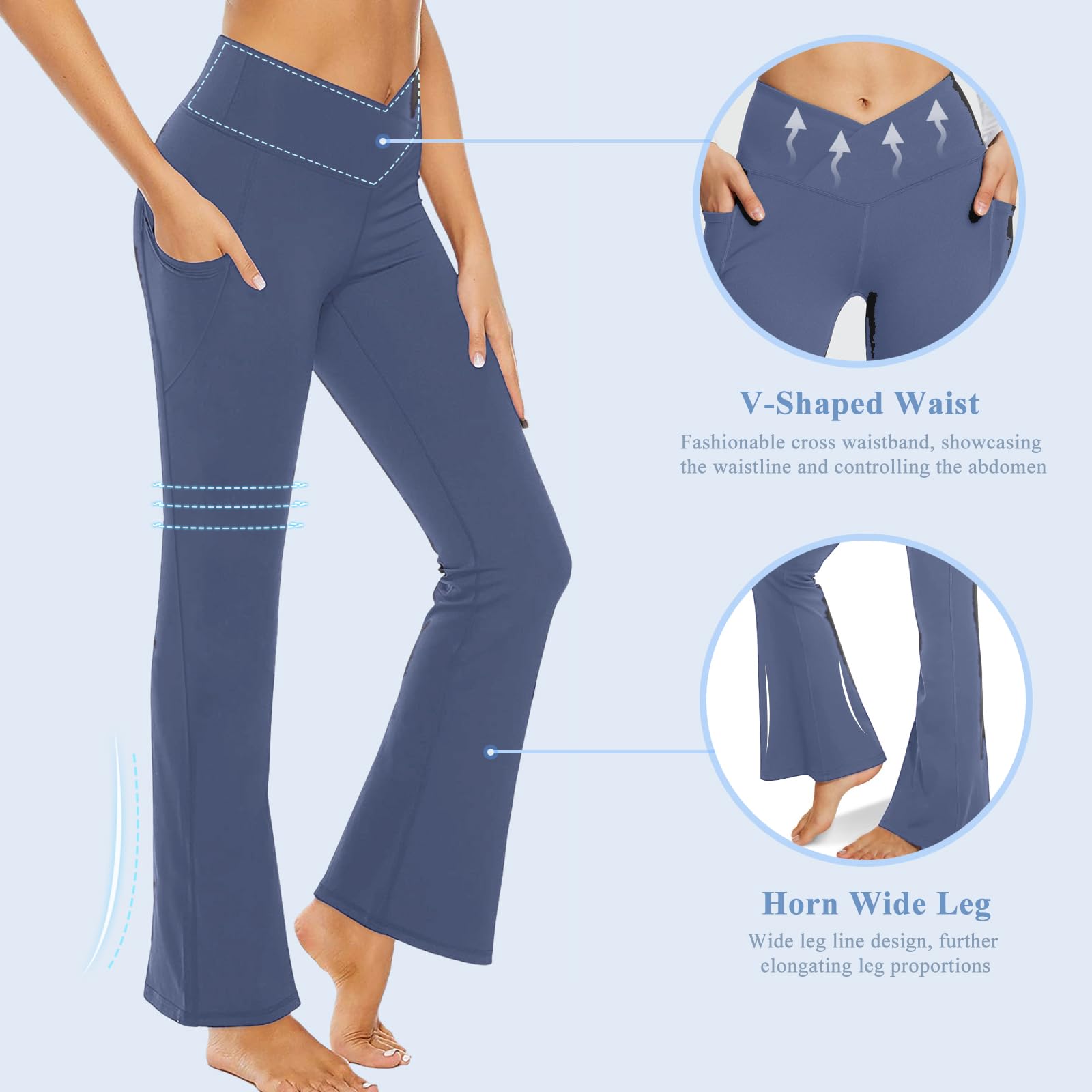 Pantalon Mujer Campana Elastico Pantalones Acampanados con Bolsillos Cintura Alta Flared Leggins Yoga Pants Mallas Deportivos Push Up Opacos Bootcut Pantalon de Jazz Fitness Casual