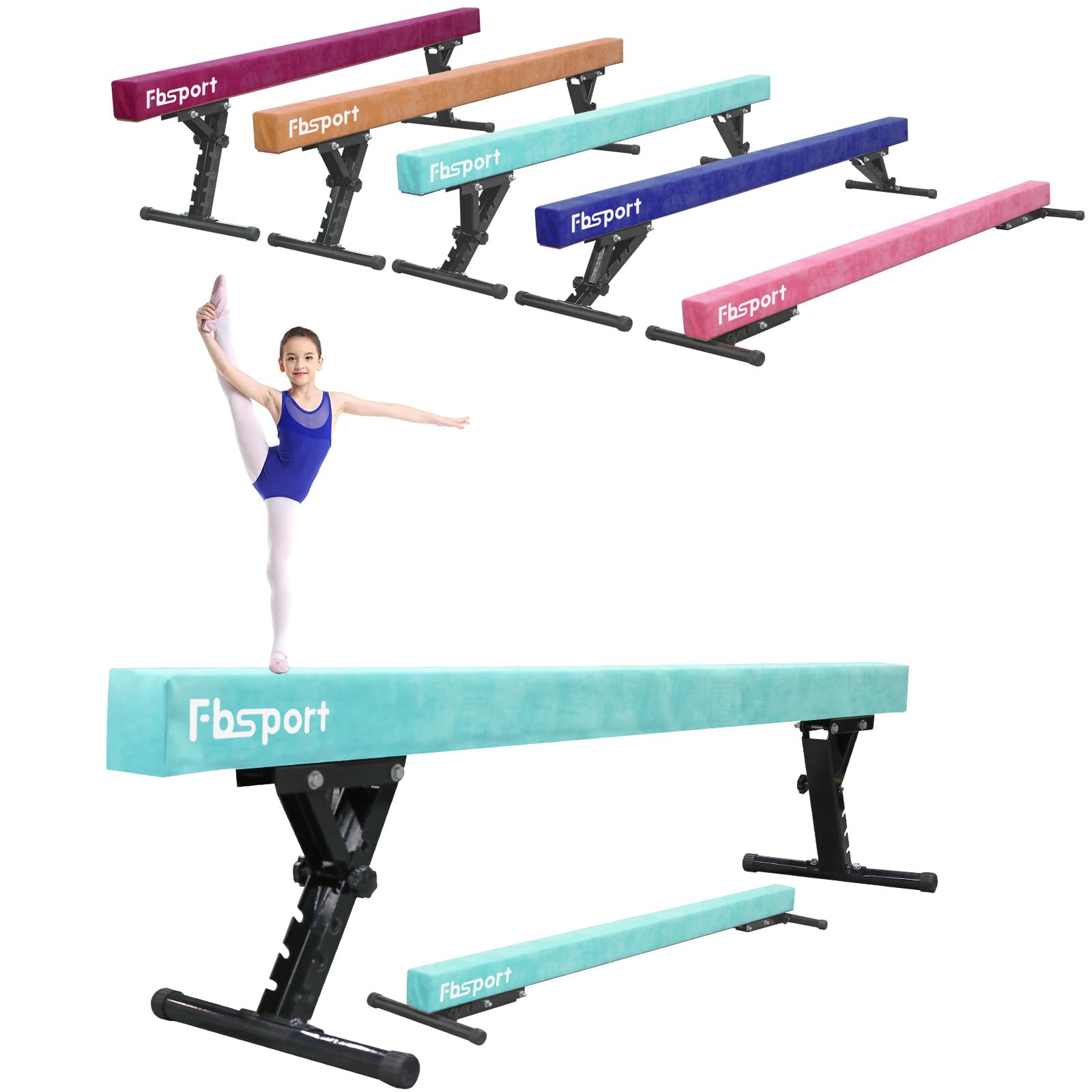 trave ginnastica artistica Regolabile 244CM, 5 altezza regolabiletrave ginnastica trave di equilibrio ginnastica ad alto e basso livello Fascia da pavimento Altamente stabile per bambini/adulti Verde