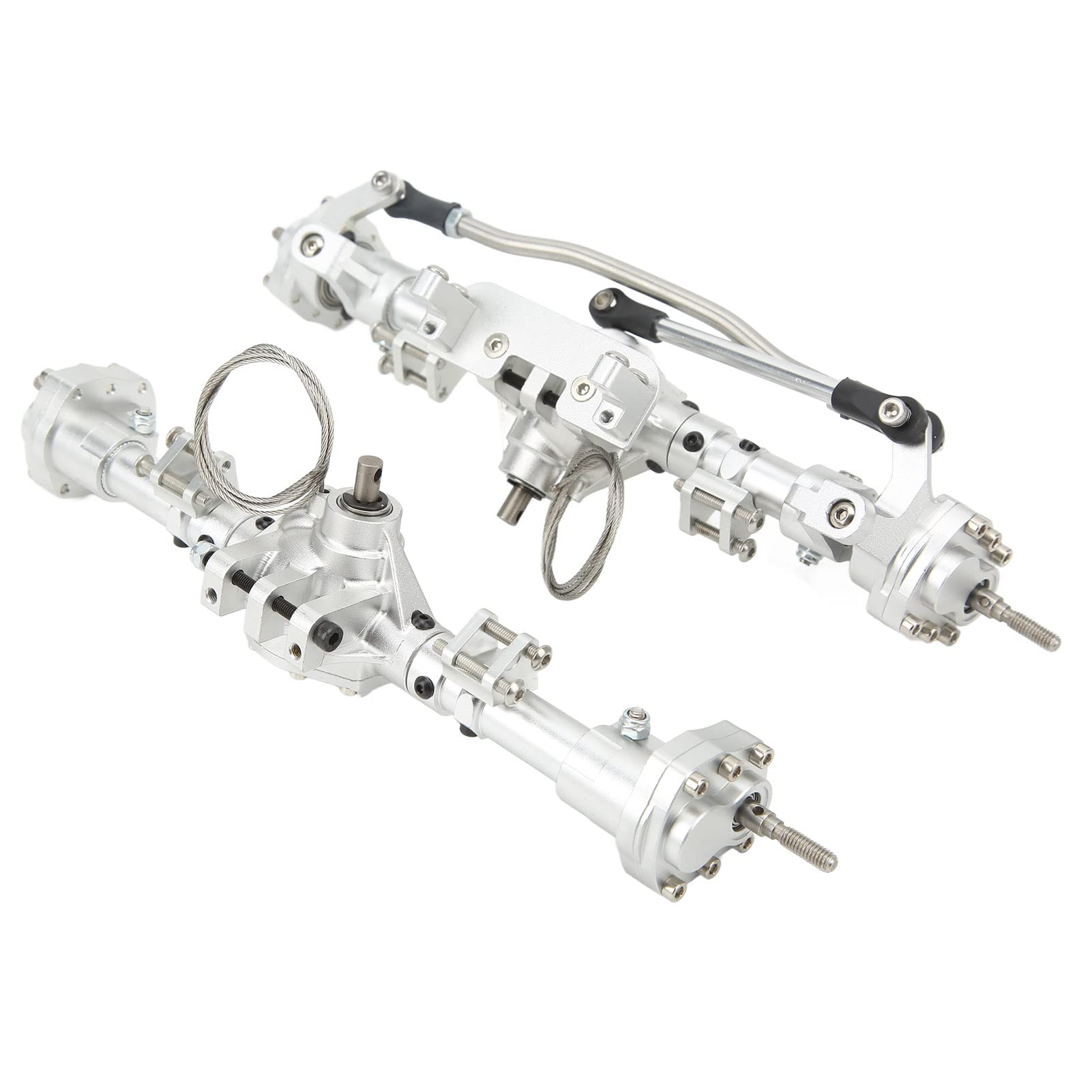 Tnfeeon Zestaw Przednich Tylnych Osi Pojazdu RC, Aluminiowy Zestaw Osi Portalowych z blokadą Mechanizmu Różnicowego dla Axial SCX10 III 90047 1/10 Wydajność Samochodu Terenowego (SILVER)