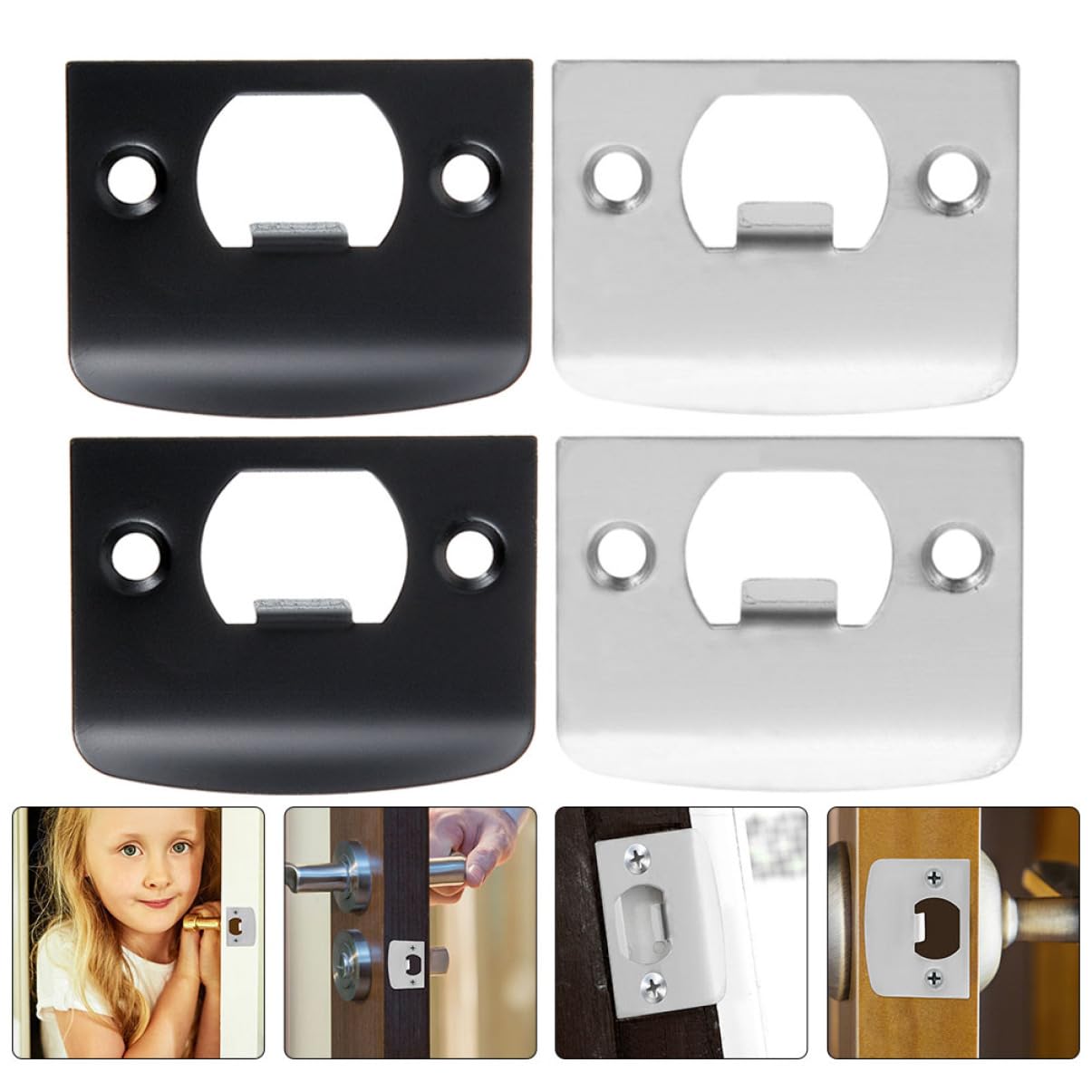 POPETPOP 5 Ensembles Guide De Verrouillage De Porte Gâche Portes Plaque De Renfort De Porte D'Entrée Plaque De Porte Butées De Porte Lourdes Loquet De Sécurité Plaque De 4 pièces * 5