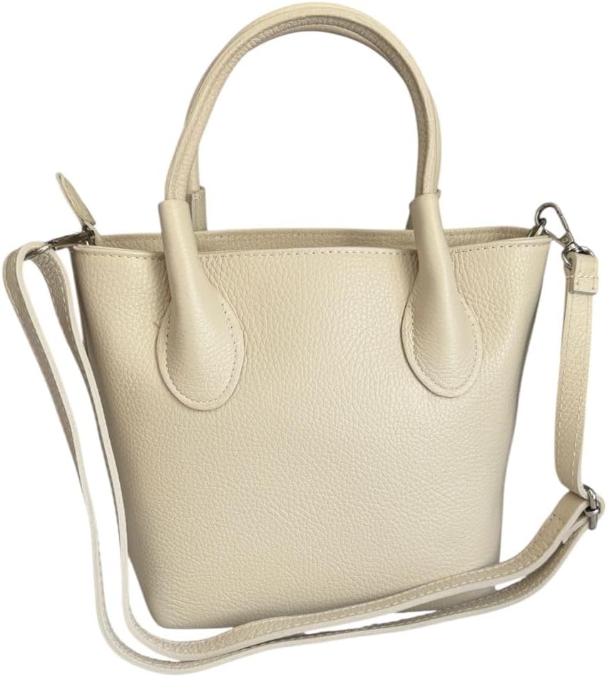 Perla Mini Leather Satchel for Women – Italian Pebbled Leather Small Structured Handbag, Top Handle Crossbody Purse | Small Structured, Top Handle, Crossbody Purse, Made in Italy, Genuine Leather