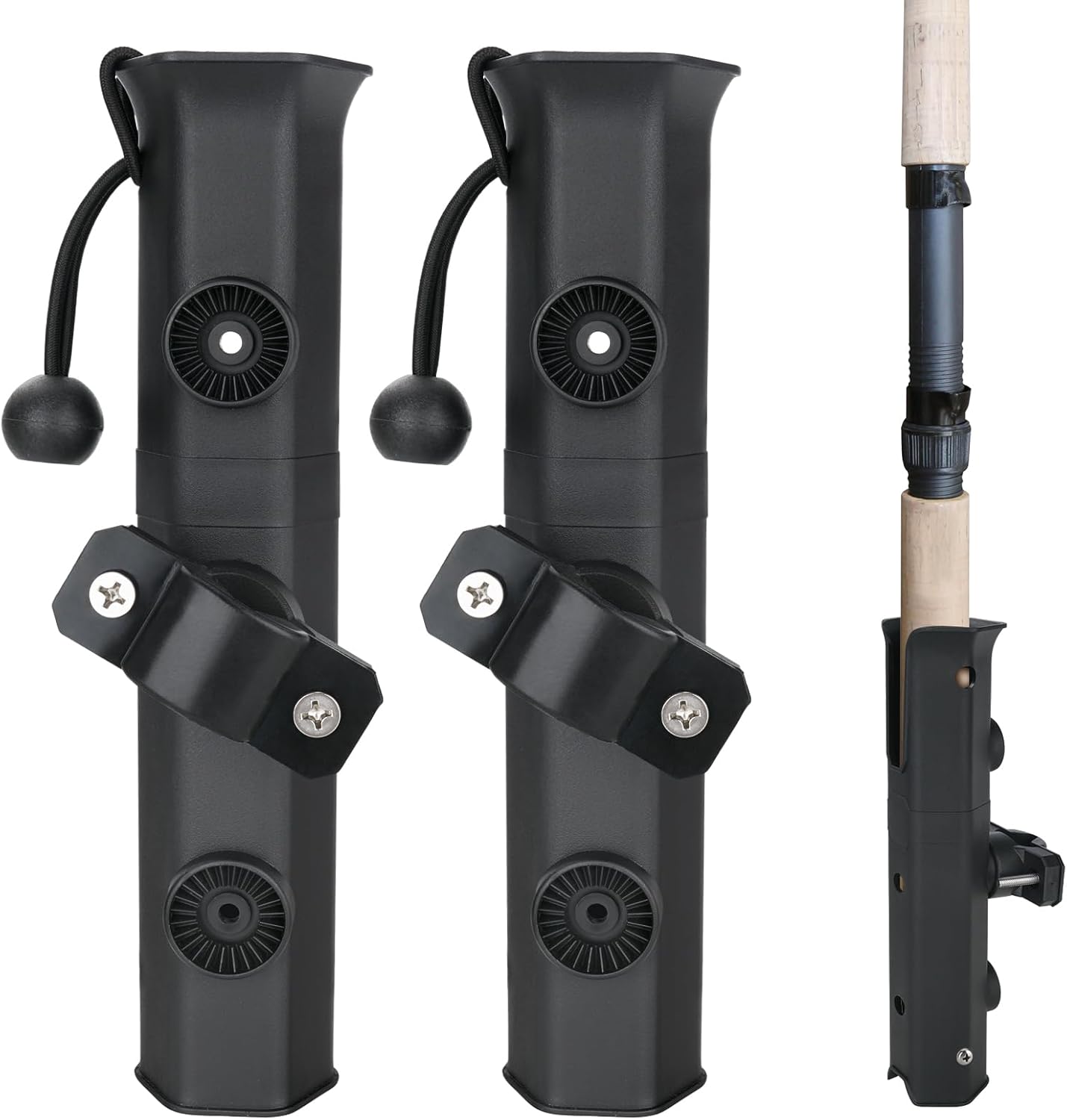 2PCS Pole Mount Fishing Rod Holders for Bike, Fishing Chairs, Cart, Scooter, Motorcycle, ATV & Beach Car Rotatable Fishing Pole Holder with Pole Mount Clamp