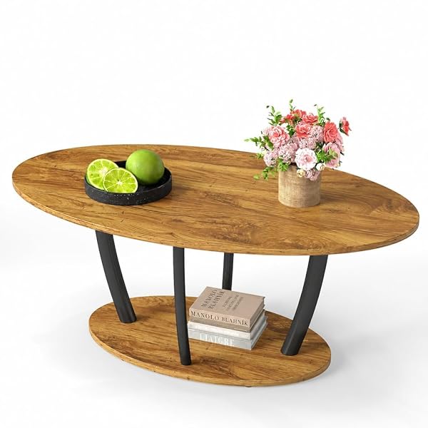 Rustic Narrow Oval Table with Shelf