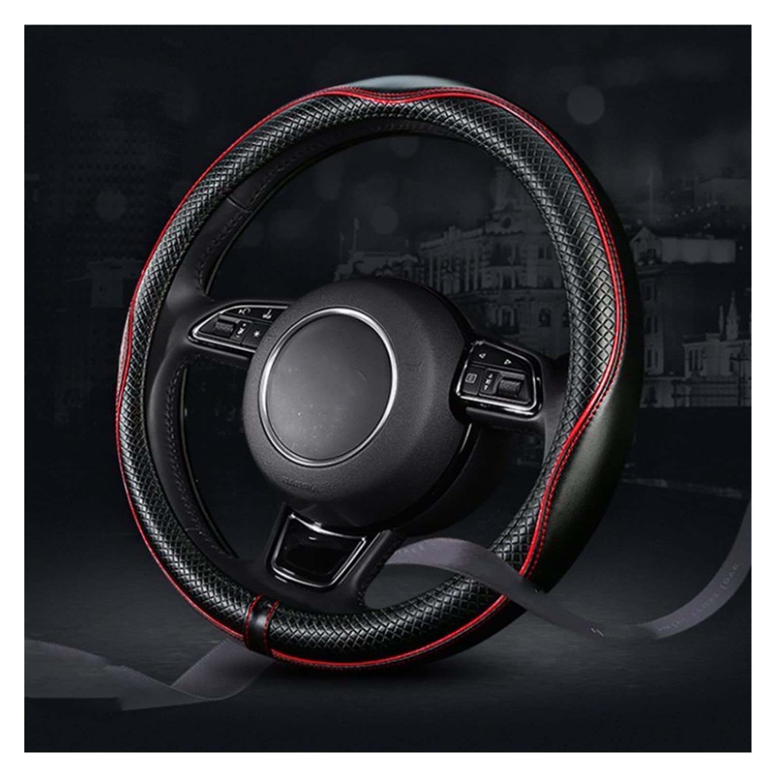 BIZZOO Funda Volante Funda Volante Cuero En Relieve para Accesorios Interior Automóvil Funda Protección Mango Universal Cuero Genuino 38CM Cubierta Volante (Color : Black and Blue)