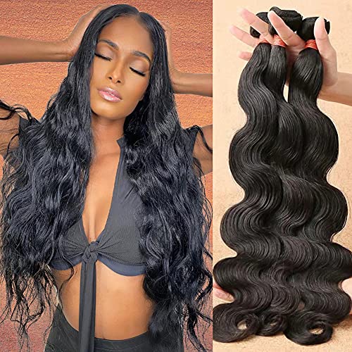 JICBTR Body Wave bundles(22"20"18"16"/400g) 10A Brazilian Virgin Human Hair Natural Black 100% Unprocessed Virgin Brazilian Body Weave 4 Bundles