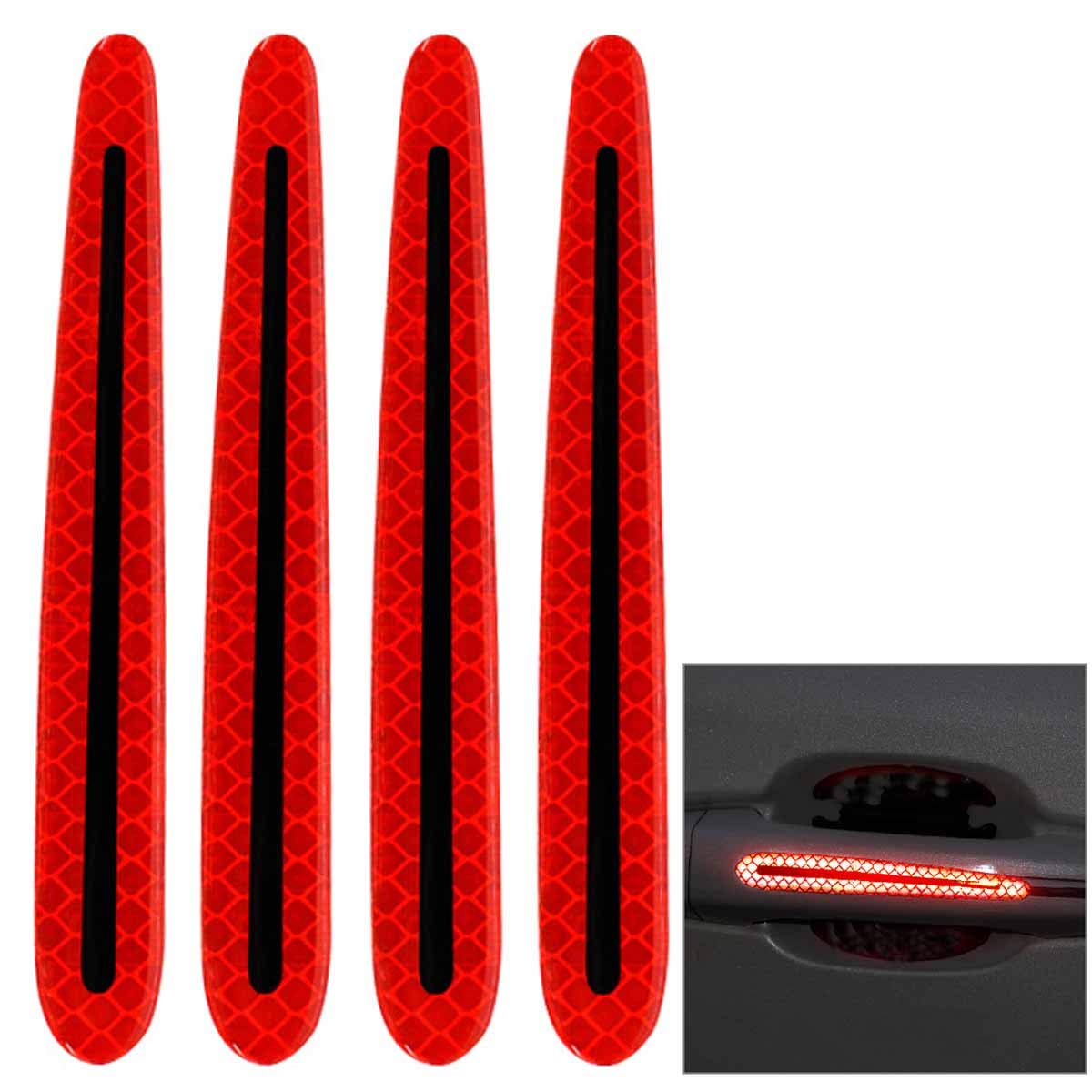 ZYTC 4pcs 3D Super Reflective Stickers Carbon Fiber Strips Car Side Door Edge Bumper Anti-Scratch Protection Guards Trim Stickers Universal (Door Handle Sticker Red)