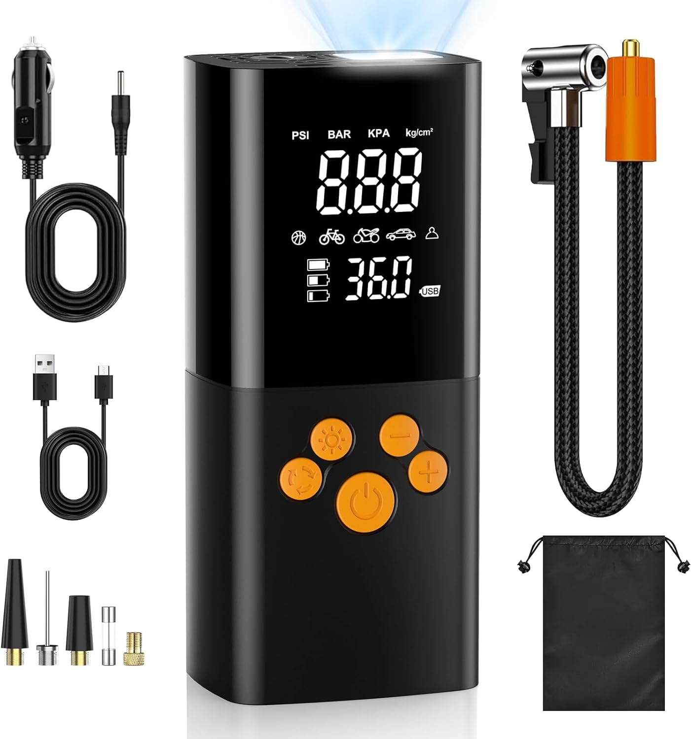 Portable air compressor, 180PSI automobile tire air pump, 25000mAh battery, one-button intelligent air pump tire inflator, suitable for cars, motorcycles, bicycles, etc
