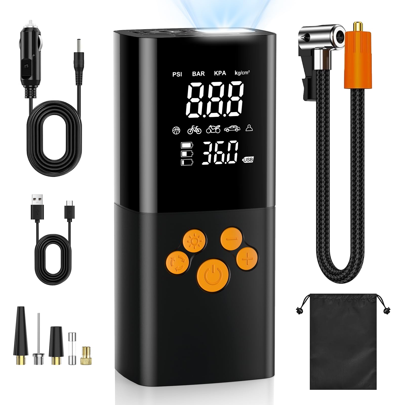 Portable air compressor, 180PSI automobile tire air pump, 25000mAh battery, one-button intelligent air pump tire inflator, suitable for cars,
