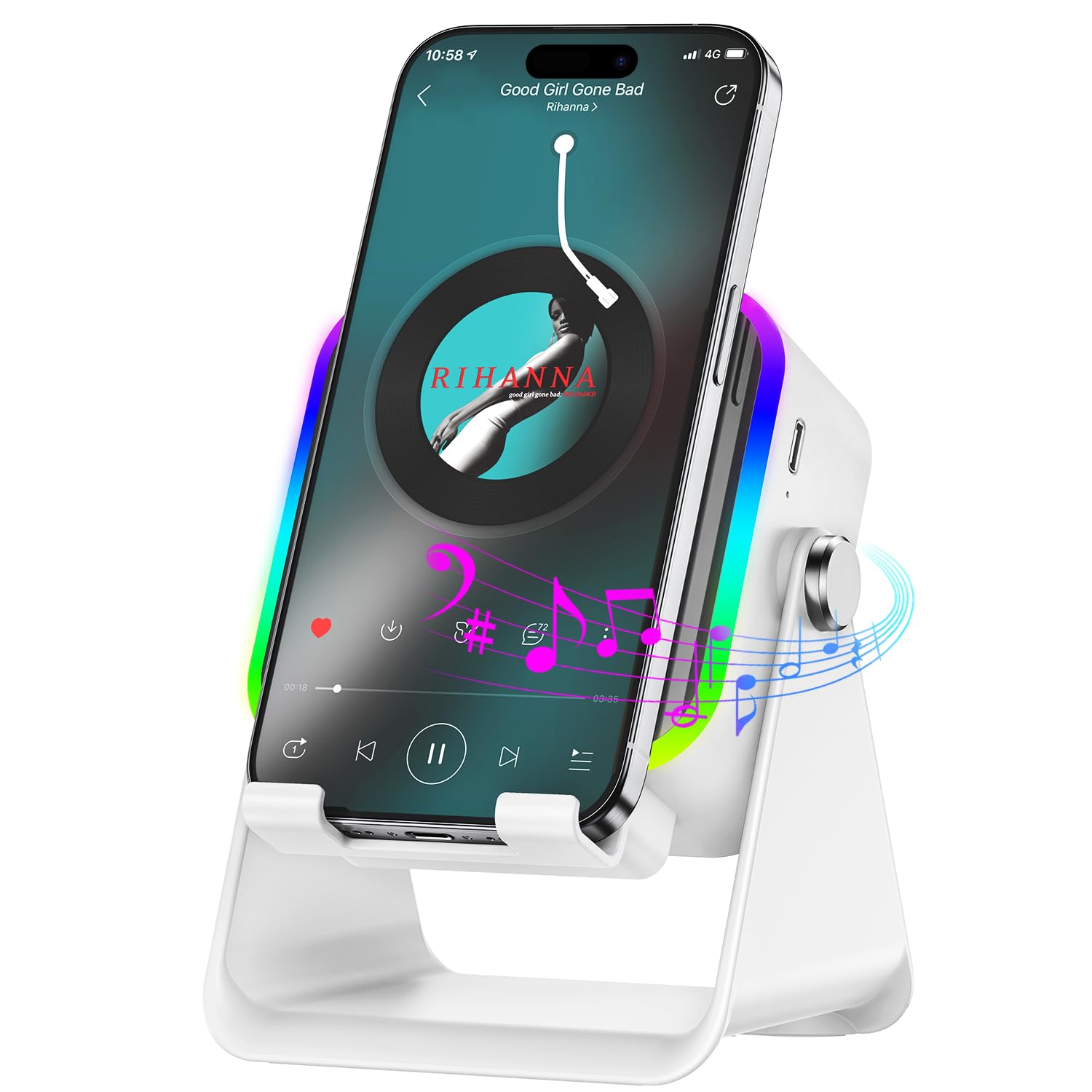 Photo 1 of **FACTORY SEALED** MILOUZ Wireless Induction Speaker 5-in-1 Bluetooth Speaker with Phone Stand,Stereo Sound, 8 RGB Ambient Light, 360° Adjustable Holder for iPhone/Android/iPad,Best Gift for Mother's Day