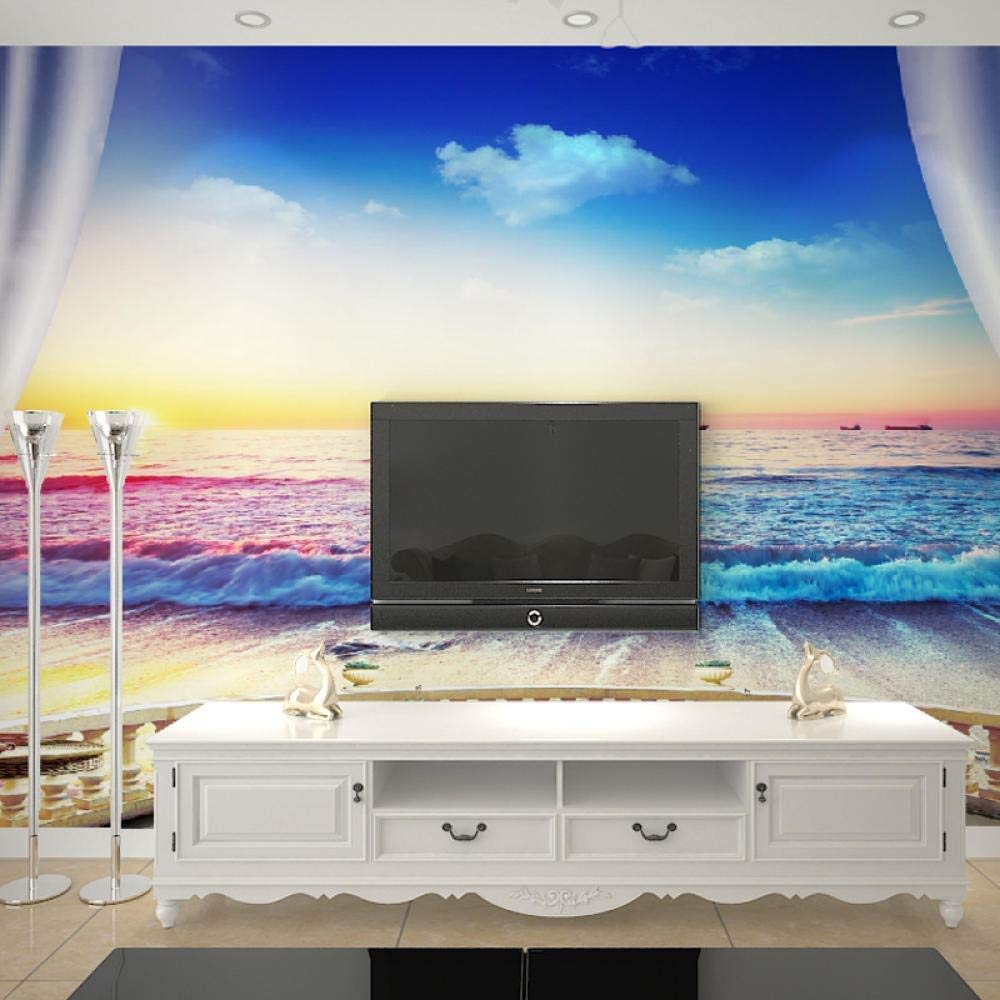 Fotomural 3D de paisaje marino para decorar la pared del sofa en salones modernos