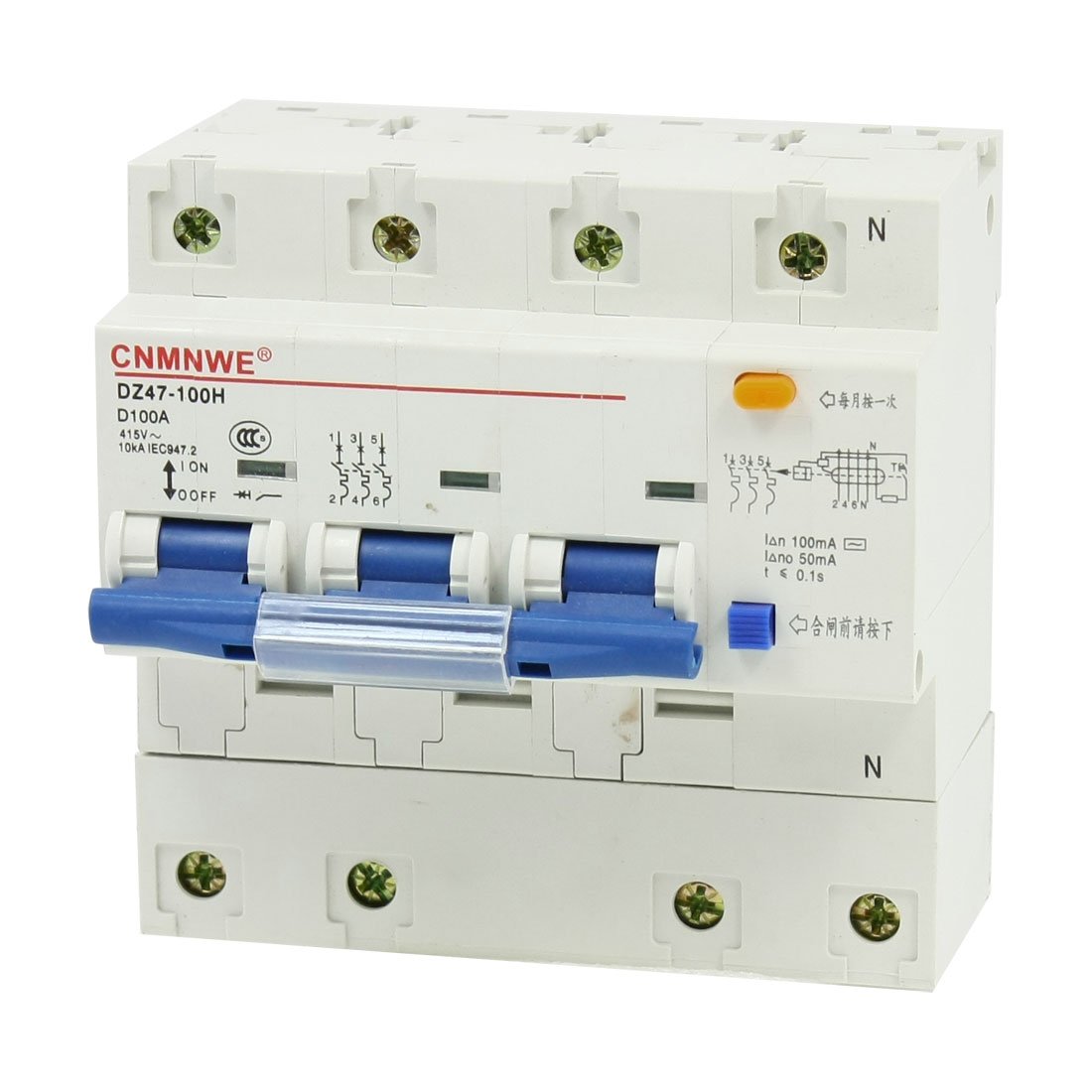 Disjoncteur à courant résiduel DZ47LE-100H évite les pannes triphasées 3 pôles 100A 415V
