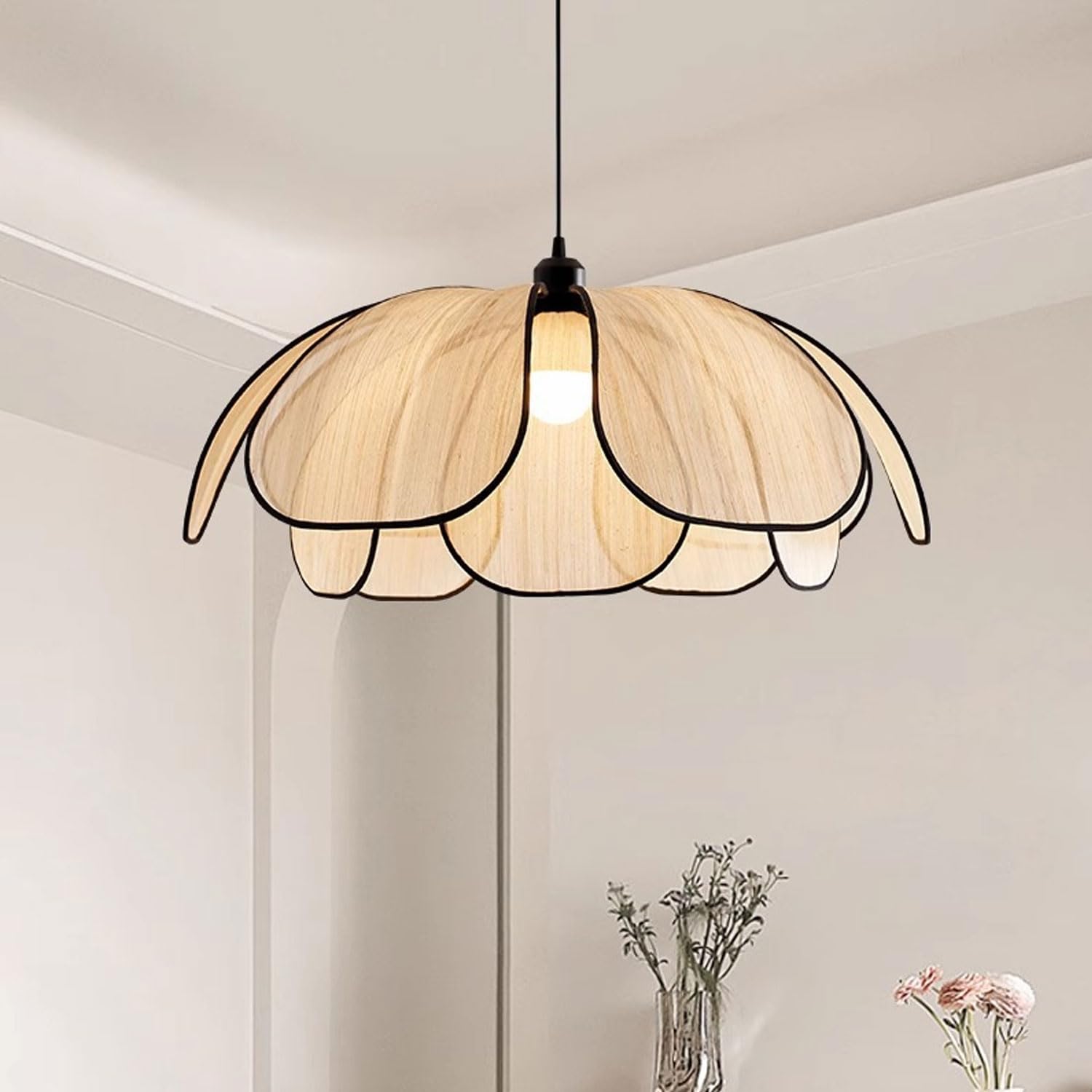 Mid Century Modern Rattan Pendant Light Flower Shape Design Chandelier Creative Hanging Ceiling Fixture Decoration for Balcony, Bedroom, Living Room (50 CM)