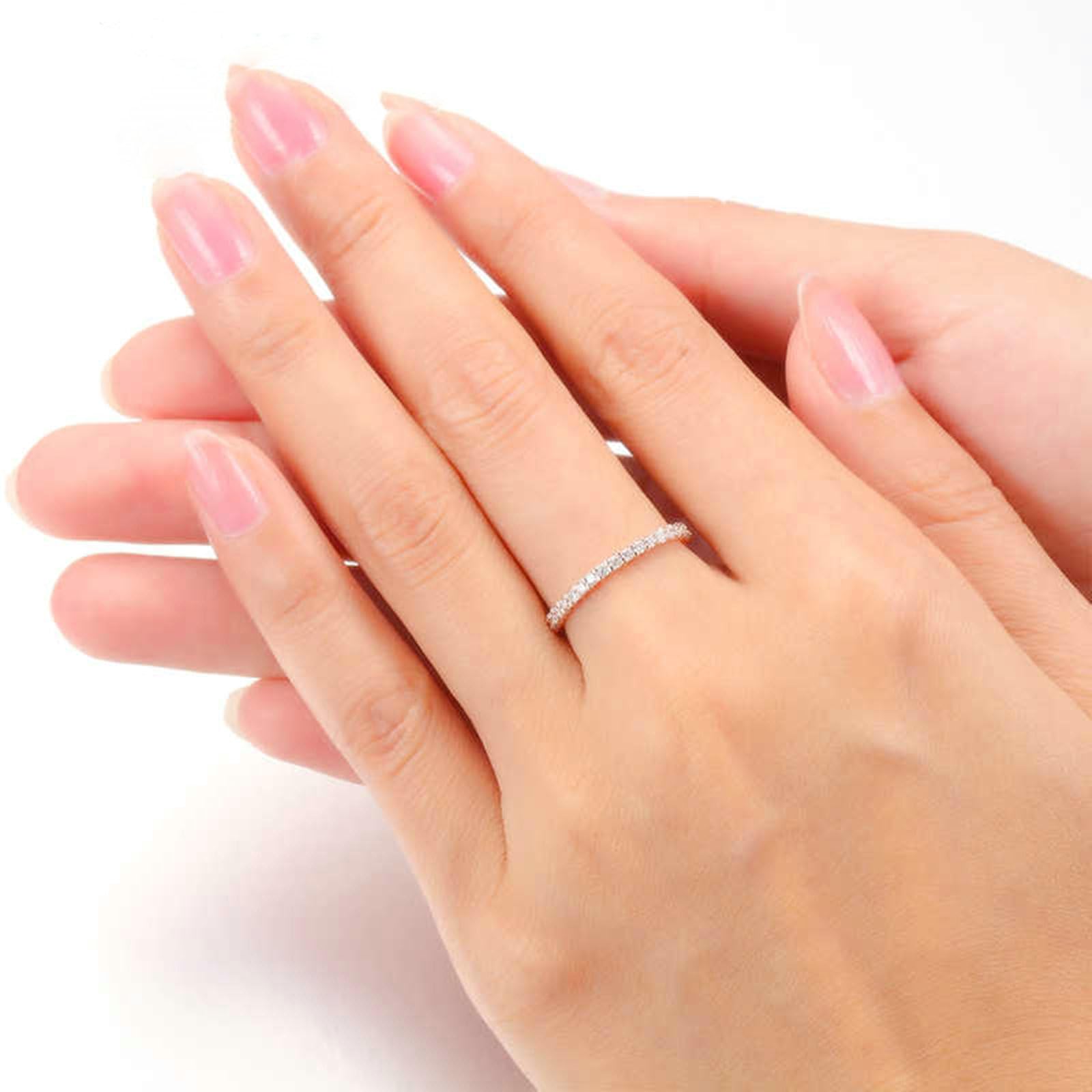 Gualiy Anillos de compromiso de oro rosa de 9 quilates, 14 quilates, 18 quilates con diamante redondo de 0,45 quilates, talla H 1/2-V 1/2