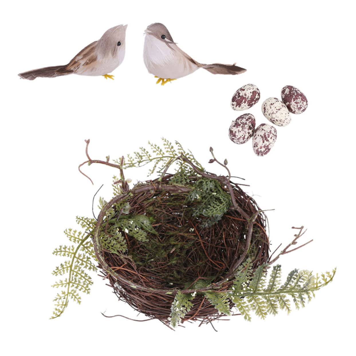 1 Set Artificial Rattan Bird Nest Handmade Photo Prop with Birds Eggs for Easter Decor Crafts Unique Home Ornament