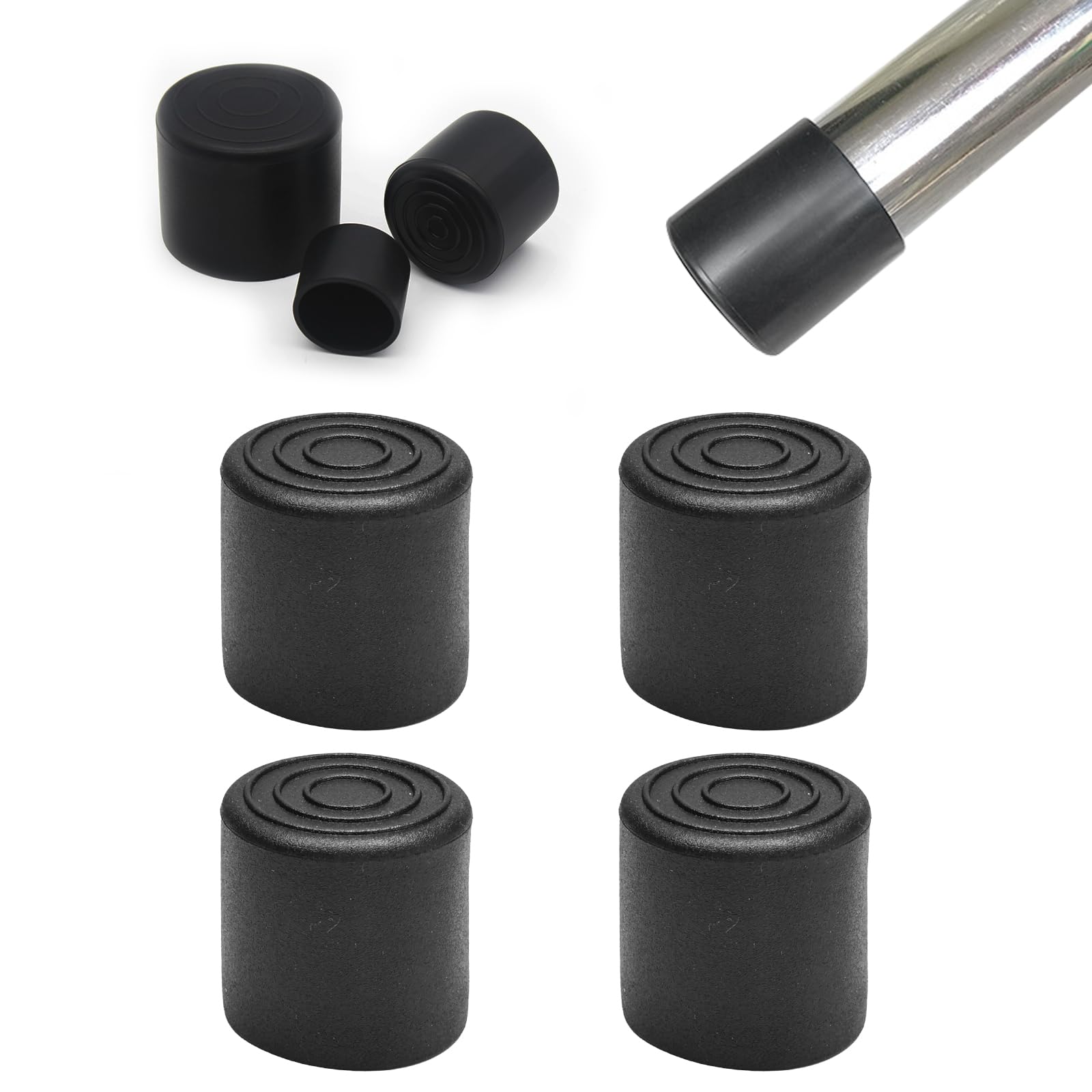 BOPOREAE 4 Pcs 1" Black Round Rubber Chair Leg Caps