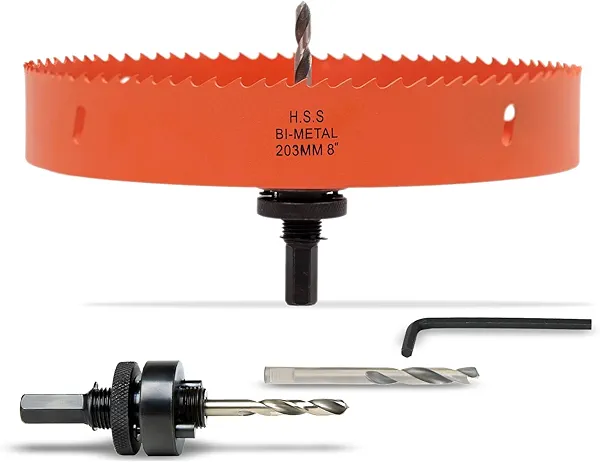 VIKITON 8 Inch Hole Saw with Arbor for Metal Wood Plastic, 8 in Bi-Metal Hole Cutter for Different Project with Smooth and Flat Drilling Edge, Fast Chip Removal，Lighter and Portable