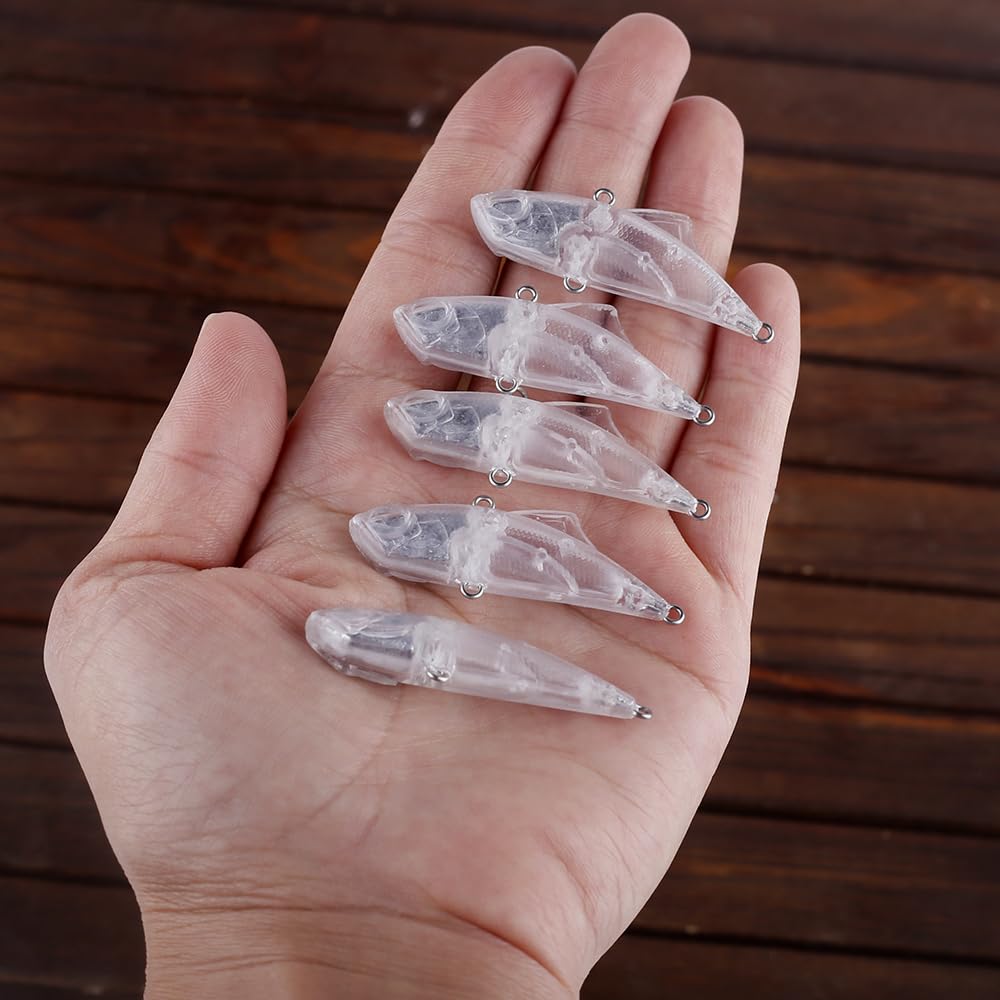 Wobbler, 100 esche da pesca senza labbra, non verniciate, 4,5 cm, 5,3 g, in plastica dura, micro vibrazioni, fai da te