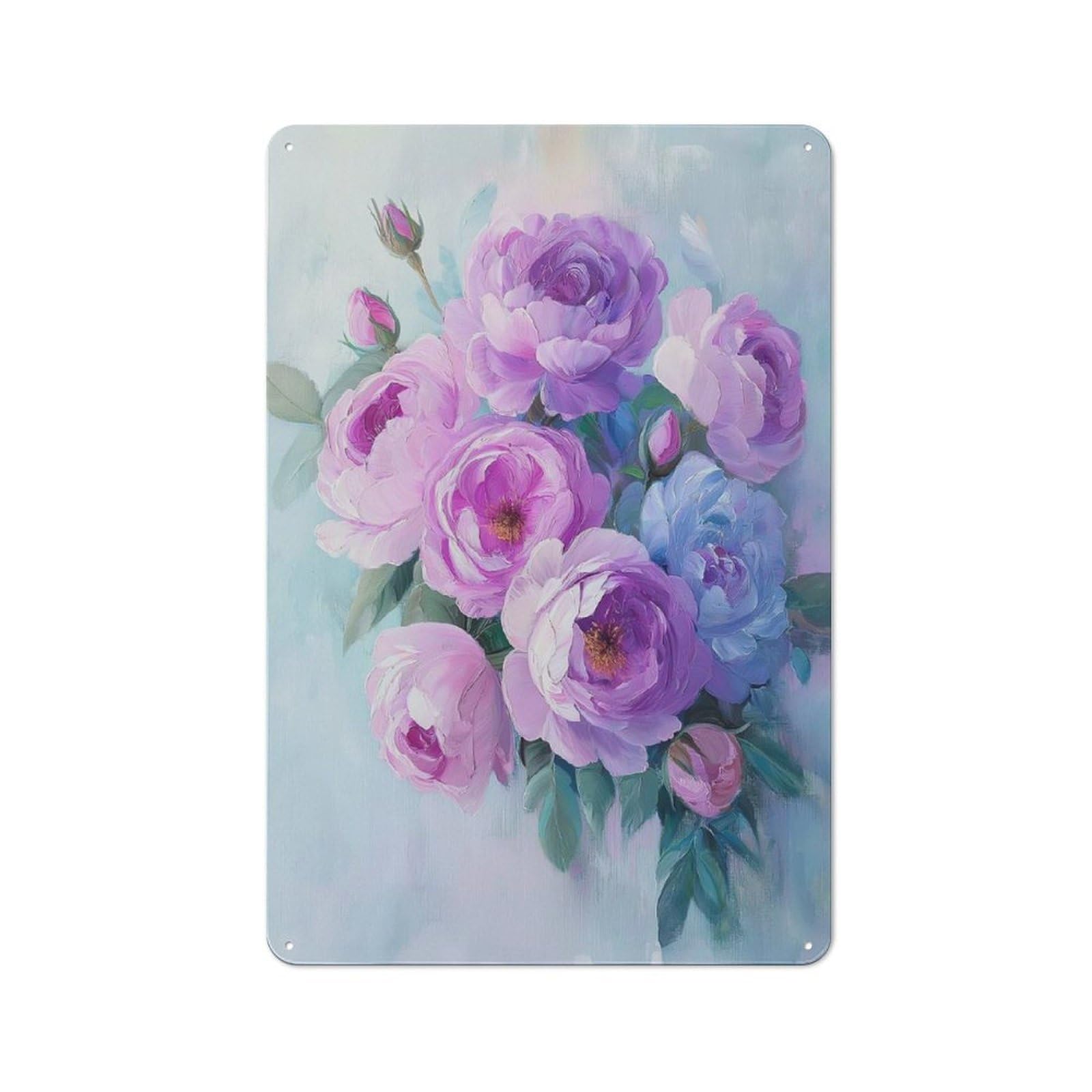 Tin Wall Plaque 30x20cm with Purple Flowers for Hobby Room Or Studio, for Updating Hobby Room And Studio after Moving