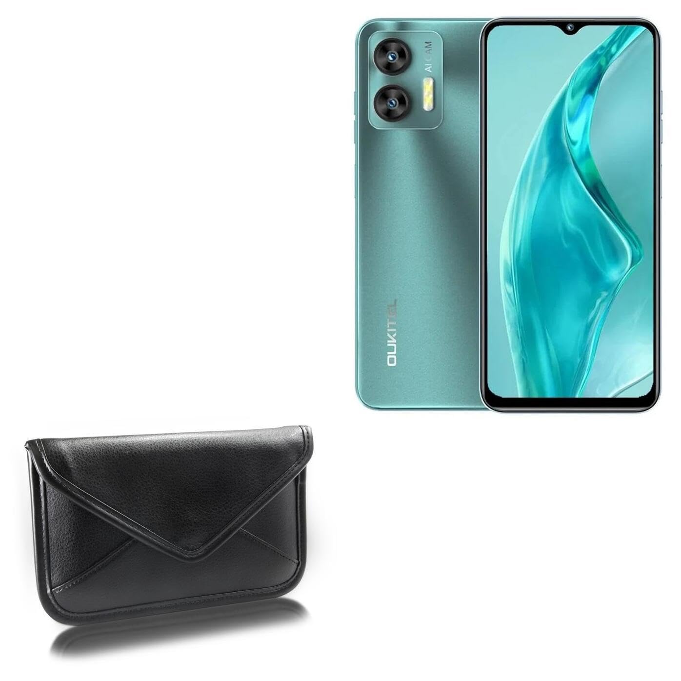 BoxWave Case Compatible with Oukitel C36 - Elite Leather Messenger Pouch, Synthetic Leather Cover Case Envelope Design - Jet Black