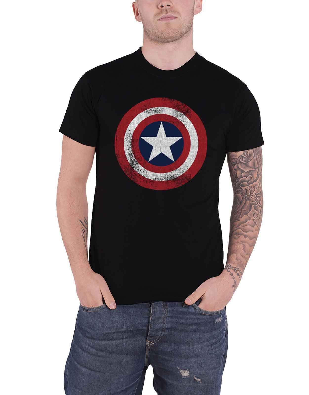 Marvel Comics T Shirt Captain America Distressed Shield Official Mens L
