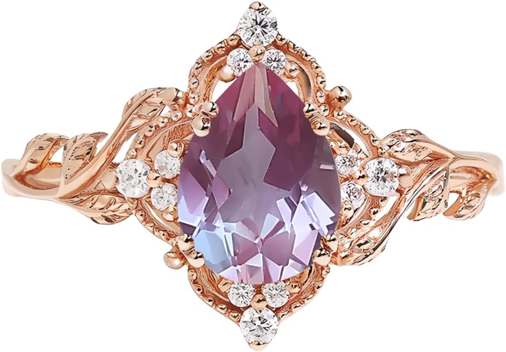 Engagement Rings for Women Pear Cut Gemstone Rings for Women 10K 14K 18K White Yellow Rose Gold Leaf Engagement Wedding Ring Anniversary Promise Ring