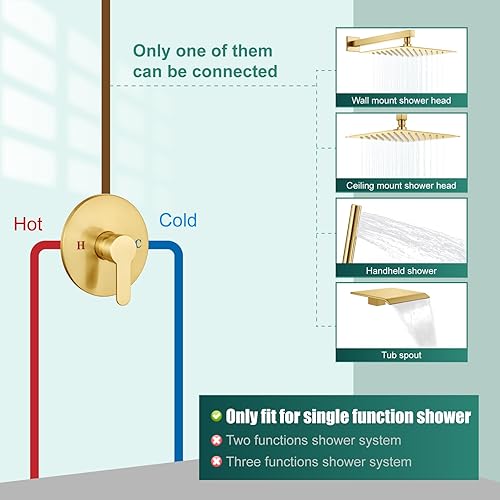 Miniatura 10 de Mezclador de válvula de ducha de baño de una sola función, mango de ducha de una sola manija, kit de ajuste de válvula de montaje en pared, grifo de