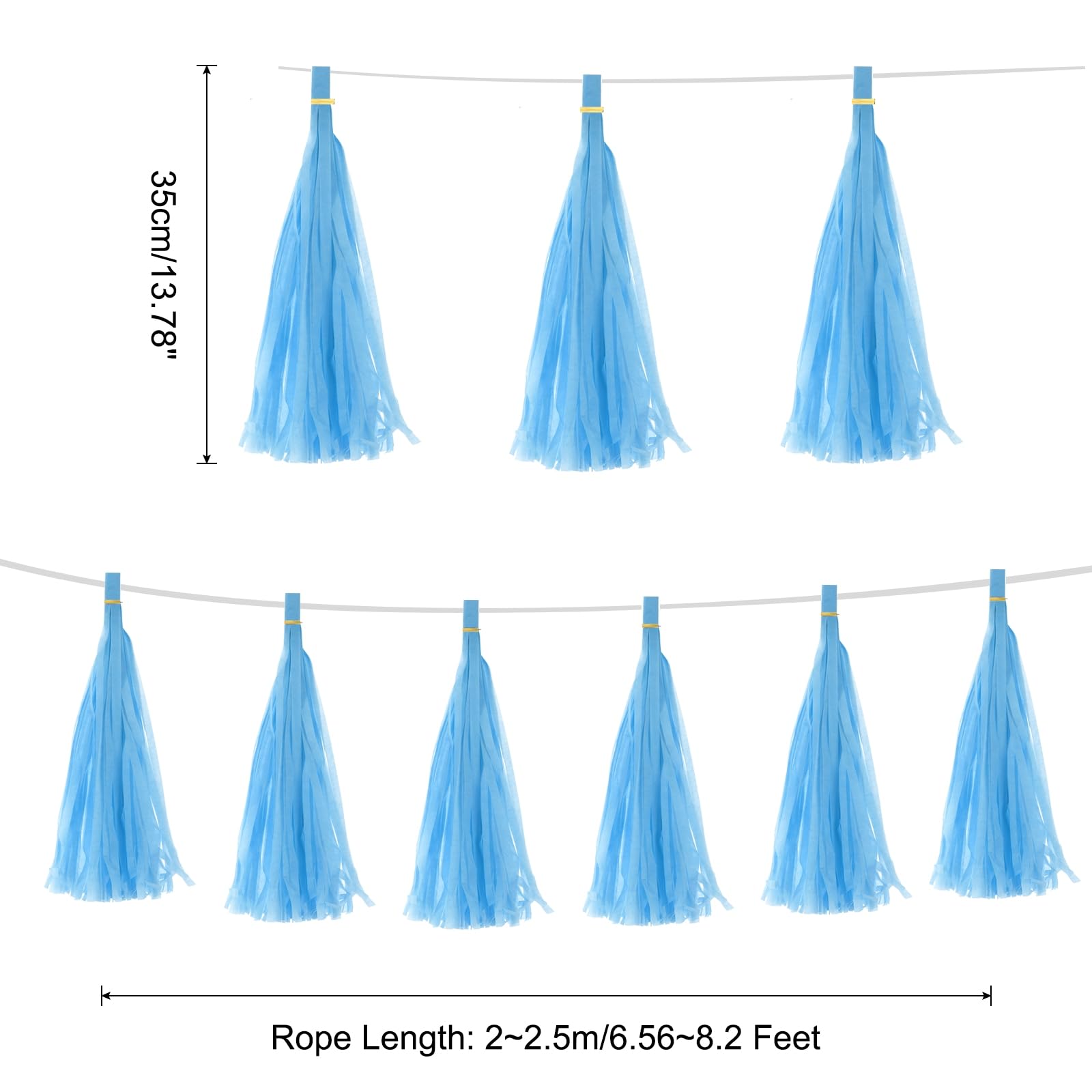 MECCANIXITY 30Pcs Sky Blue Tassel Garland Banner with Rope Tissue Paper Tassels Party DIY Kits for Anniversary Wedding Birthday Party