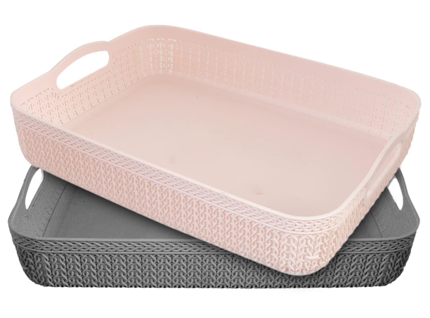 Kuber Industries Q-3 Designer Plastic Storage Basket For Store Fruits, Vegetables, Magazines, Cosmetics, Stationary Pack of 2 (Pink & Grey)-50KM01516