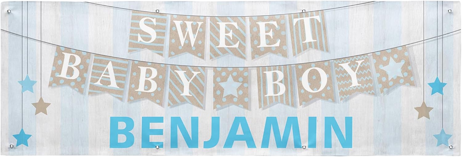 Let's Make Memories Personalized Welcome Baby Banner - Sweet Baby Banner - Customized Baby Shower Décor - Party Decoration - Indoor/Outdoor Vinyl - Blue - 8ft (32"Hx96"L)