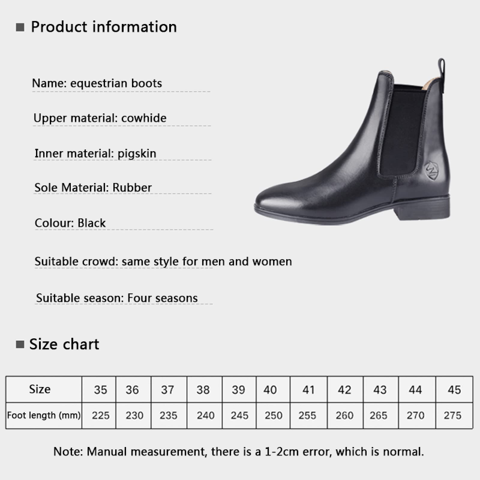 LEBEE Botas de equitacion Botas de Montar Botines ecuestres Cuero Impermeable Equipo Ecuestre,Black-40