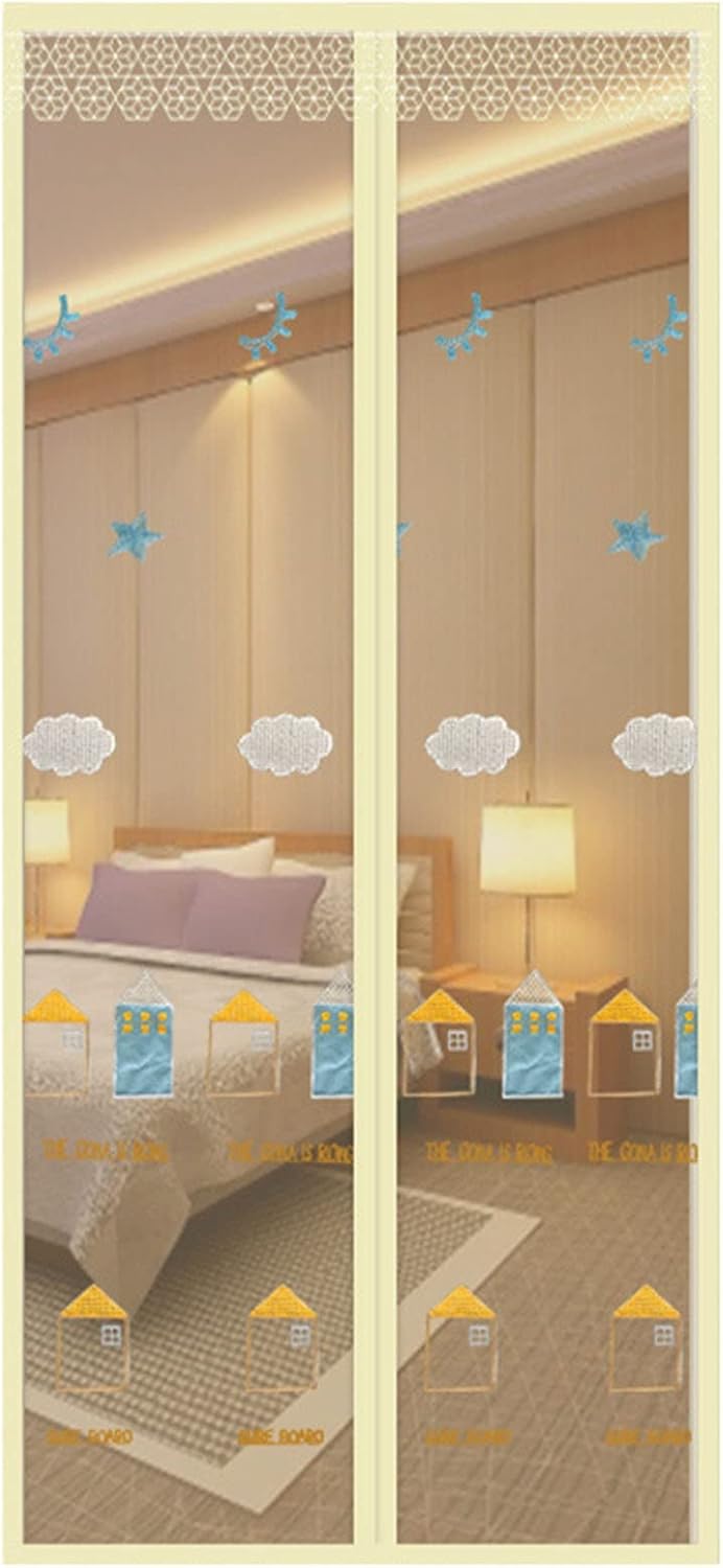 Konsilsa Magnetic Screen Door, Mesh Screen Doors Hands Free Self Sealing Screens Curtain Doors Full Frame Hook & Loop Mesh Net Pet Dog Kids Friendly (Color : A, Size : 95x205cm(37x81inch))