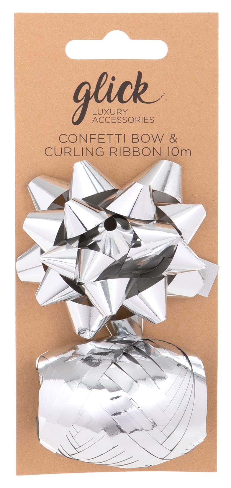 Glick Luxury Silver Bow/Curling Ribbon Multipack, Perfect for use in Birthday, Christmas, Valentine and Other Celebrations, Arts & Crafts, Silver, Bow 7 cm Diameter, Ribbon 10 metres