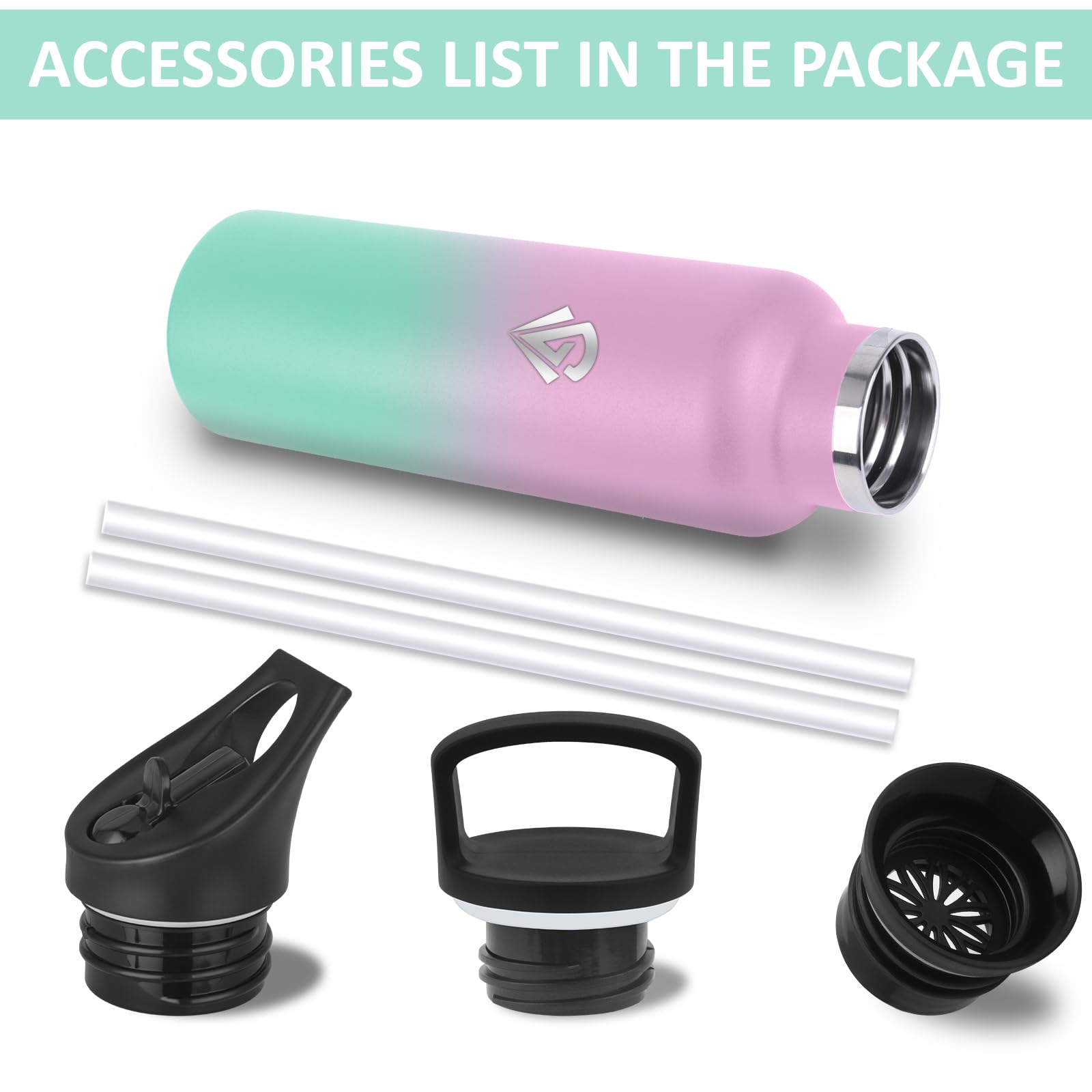 Borraccia Termica 500ml, Borraccia, Senza BPA, Borracia con Cannuccia, Senza Perdite, Bottiglia Termica, Mantiene Caldo per 12 Ore/Freddo 24 Ore, Termos per Campeggio, Palestra, Viaggio