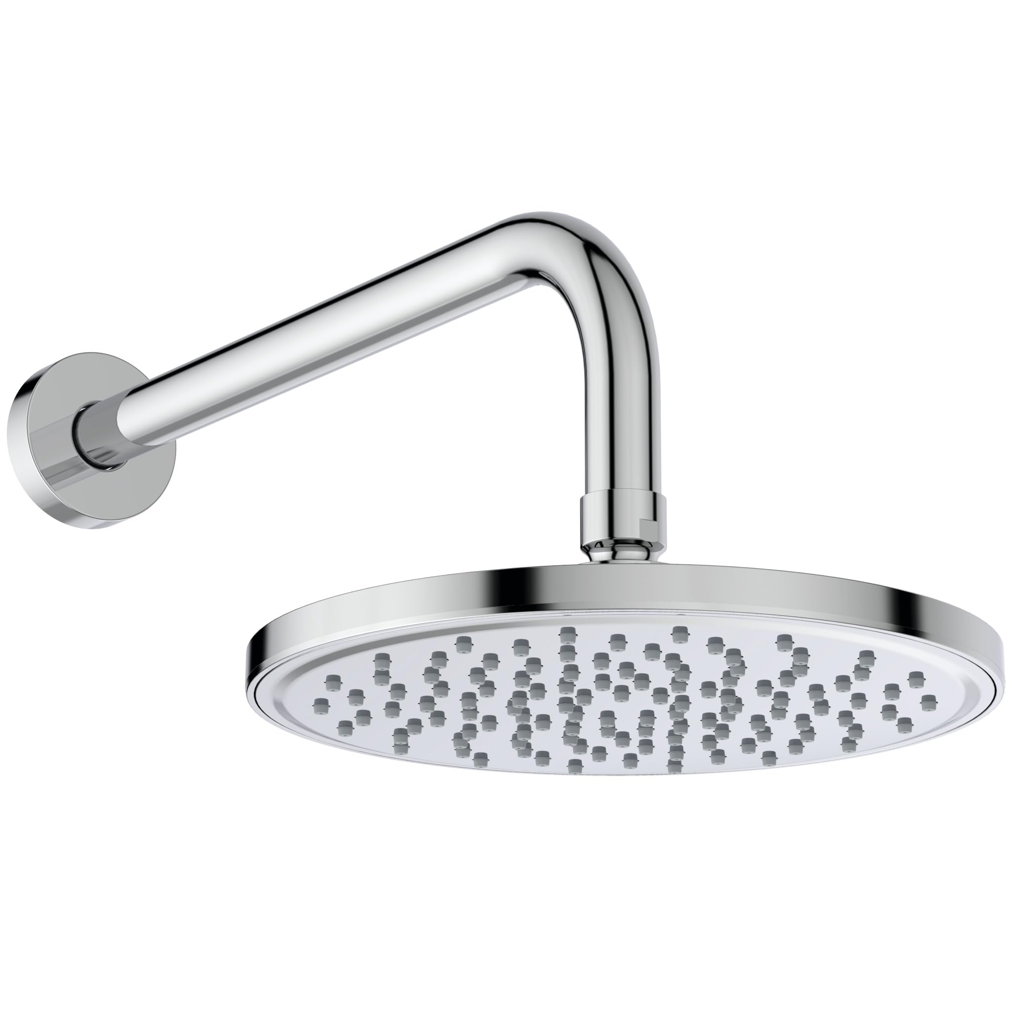 Ideal Standard Chrome Fixed Shower Head - Idealrain M1 Round 200Mm Rain Shower Head With L1 300Mm Wall Arm, Bd647aa