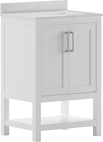 Miniatura 3 de Flash Furniture Vega - Juego de tocador de baño de 24 pulgadas con lavabo, armario de almacenamiento con puertas de cierre suave y estante abierto,