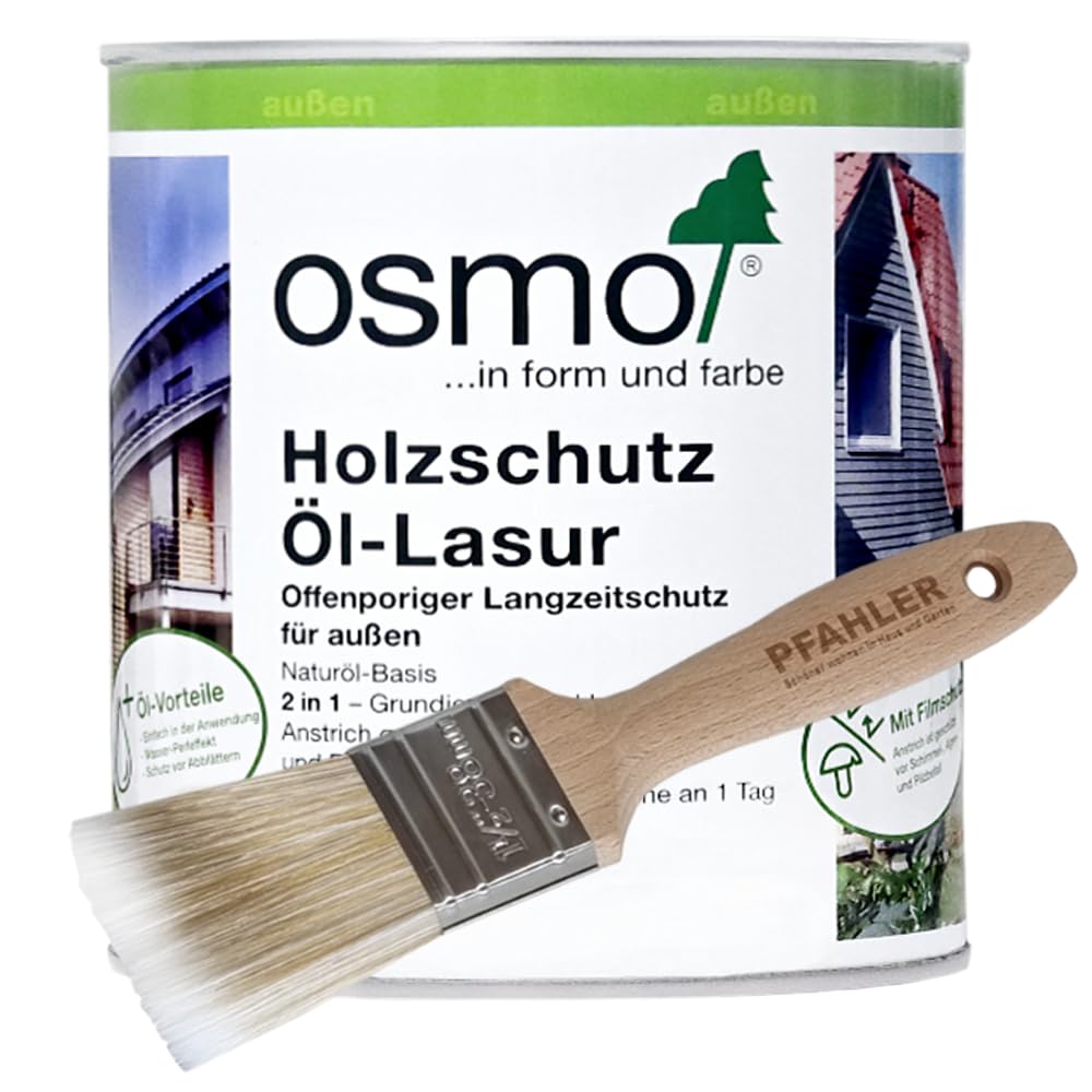 OSMO. Holzschutz Öl-Lasur. 2,5l + Flächenstreicher Pinsel von Pfahler (727 Palisander transparent)